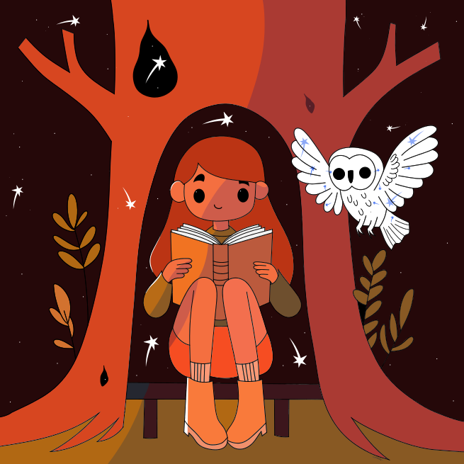 A girl sitting on a bench reading a book