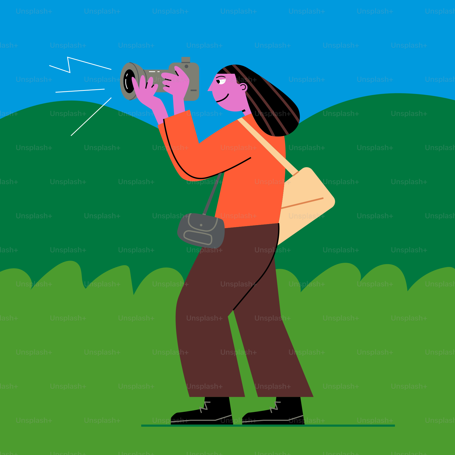 A woman standing in a field looking through a telescope