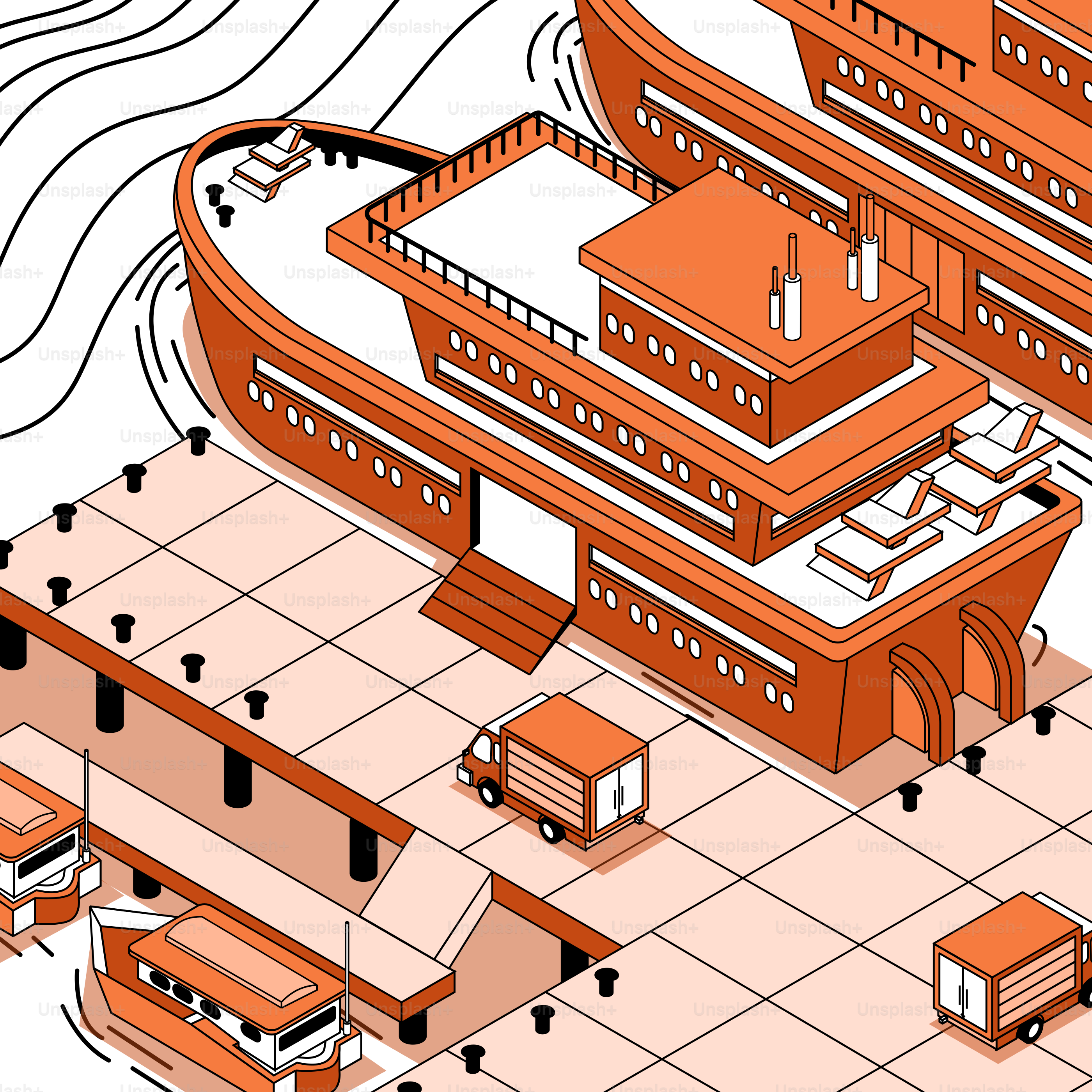 A drawing of a building with a lot of windows