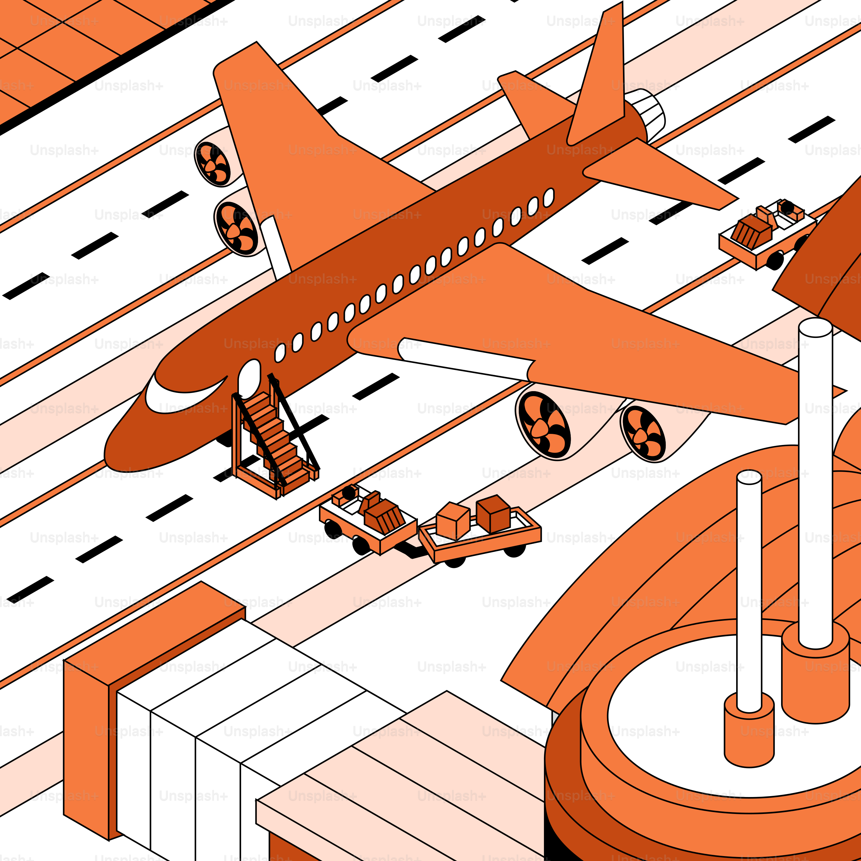 An illustration of a plane on a runway