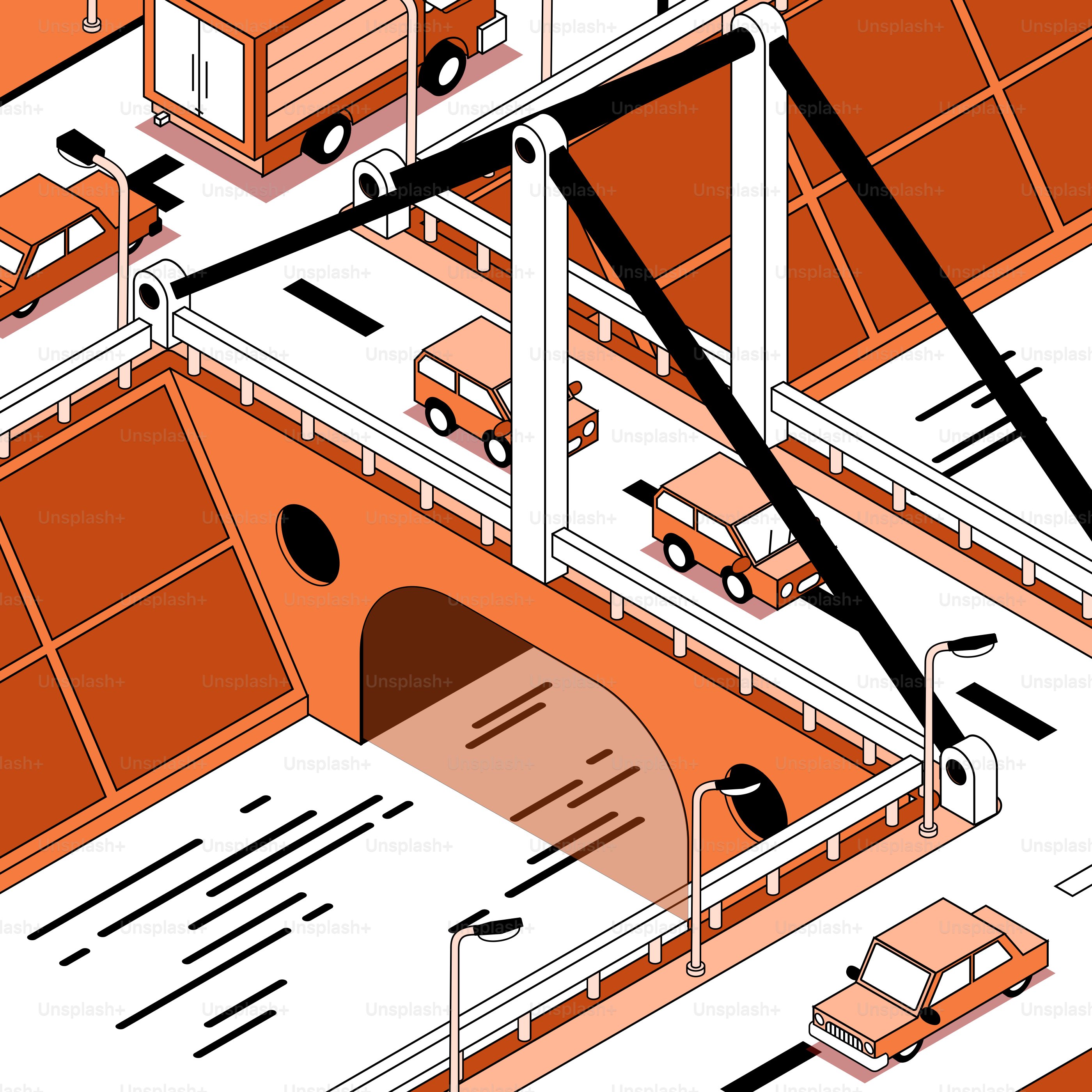 Un schéma d’une ville avec des voitures et des camions