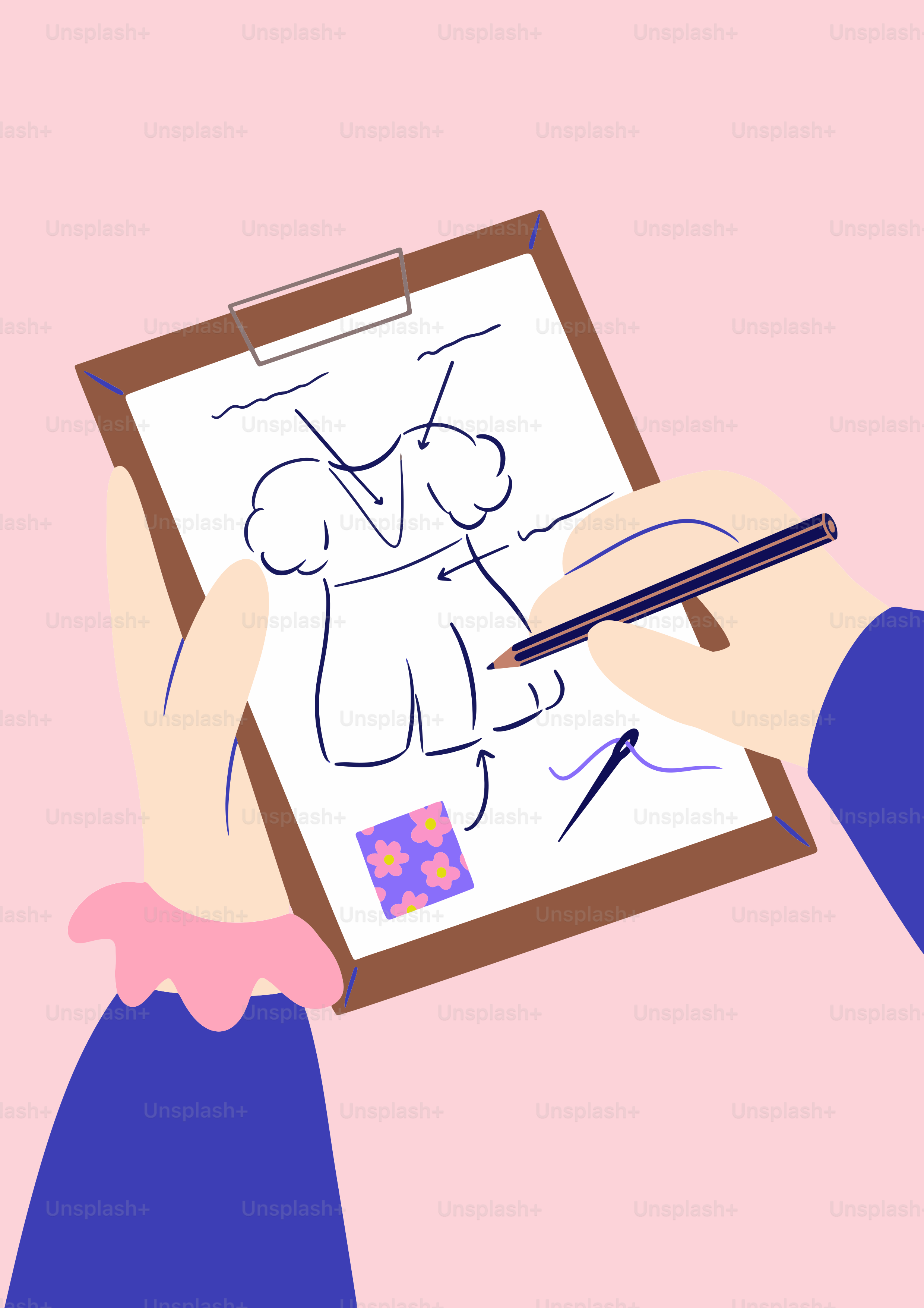 A person holding a clipboard with a drawing on it