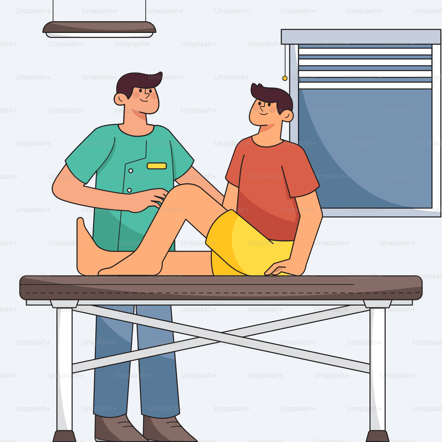 Ein Mann, der sein Bein von einem Arzt untersuchen lässt