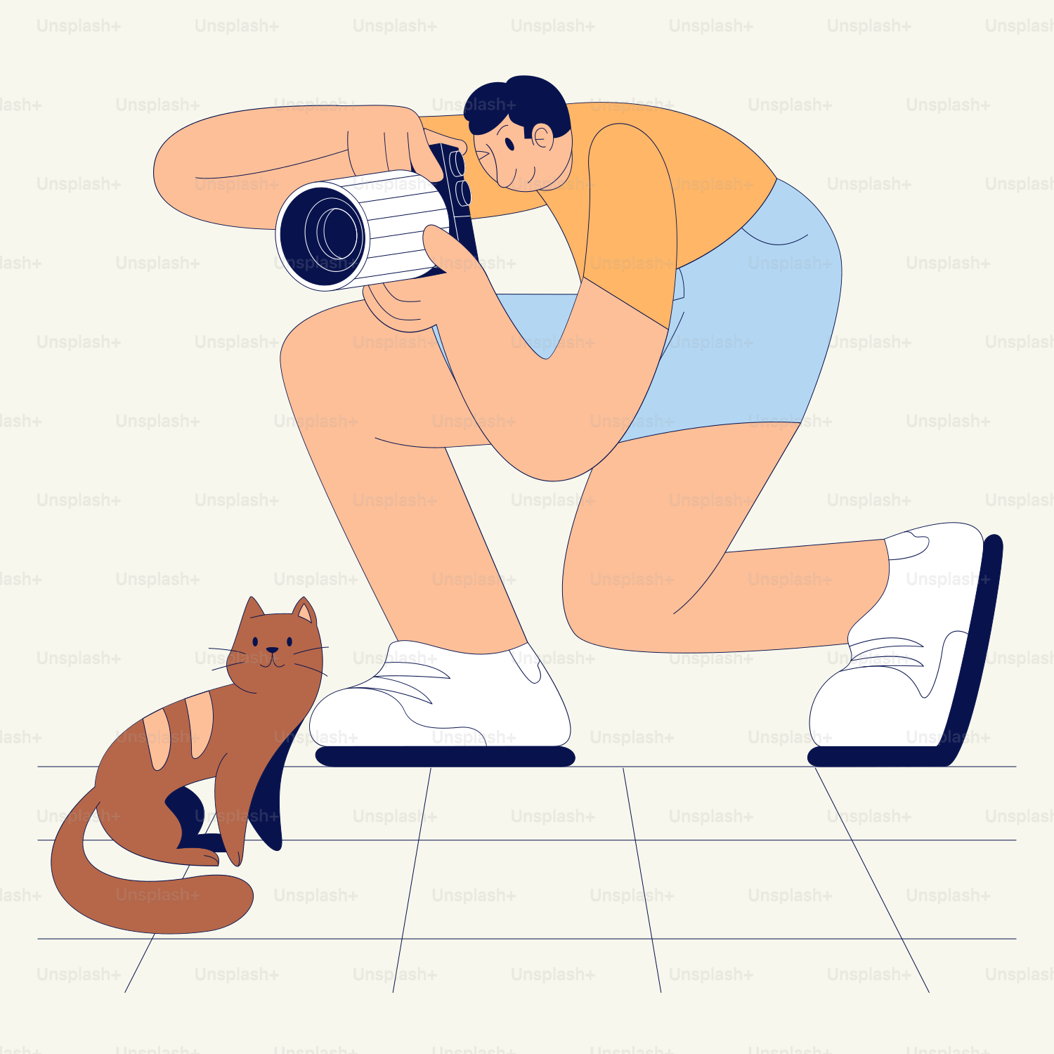 A man taking a picture of a cat with a camera