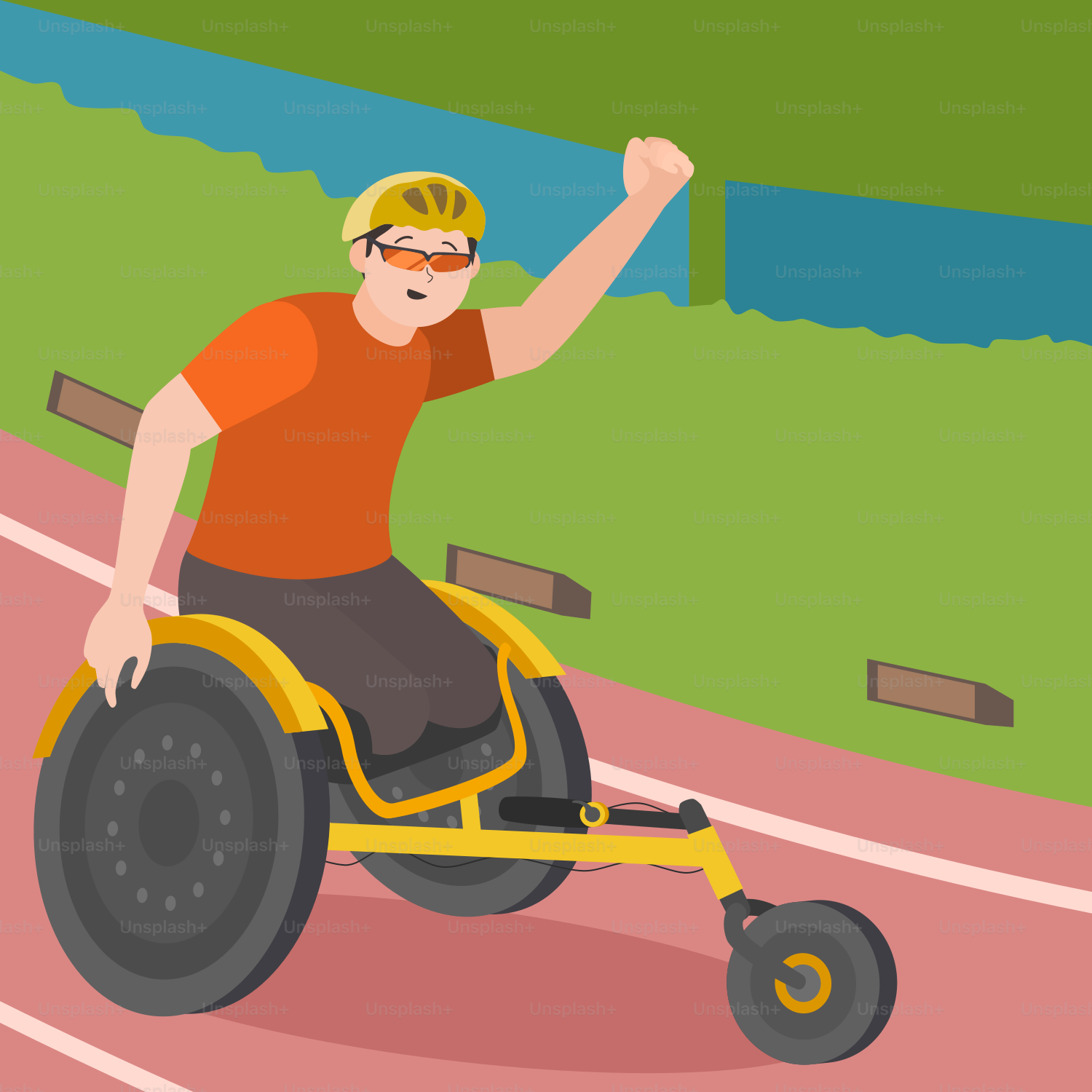 A man in a wheel chair on a track