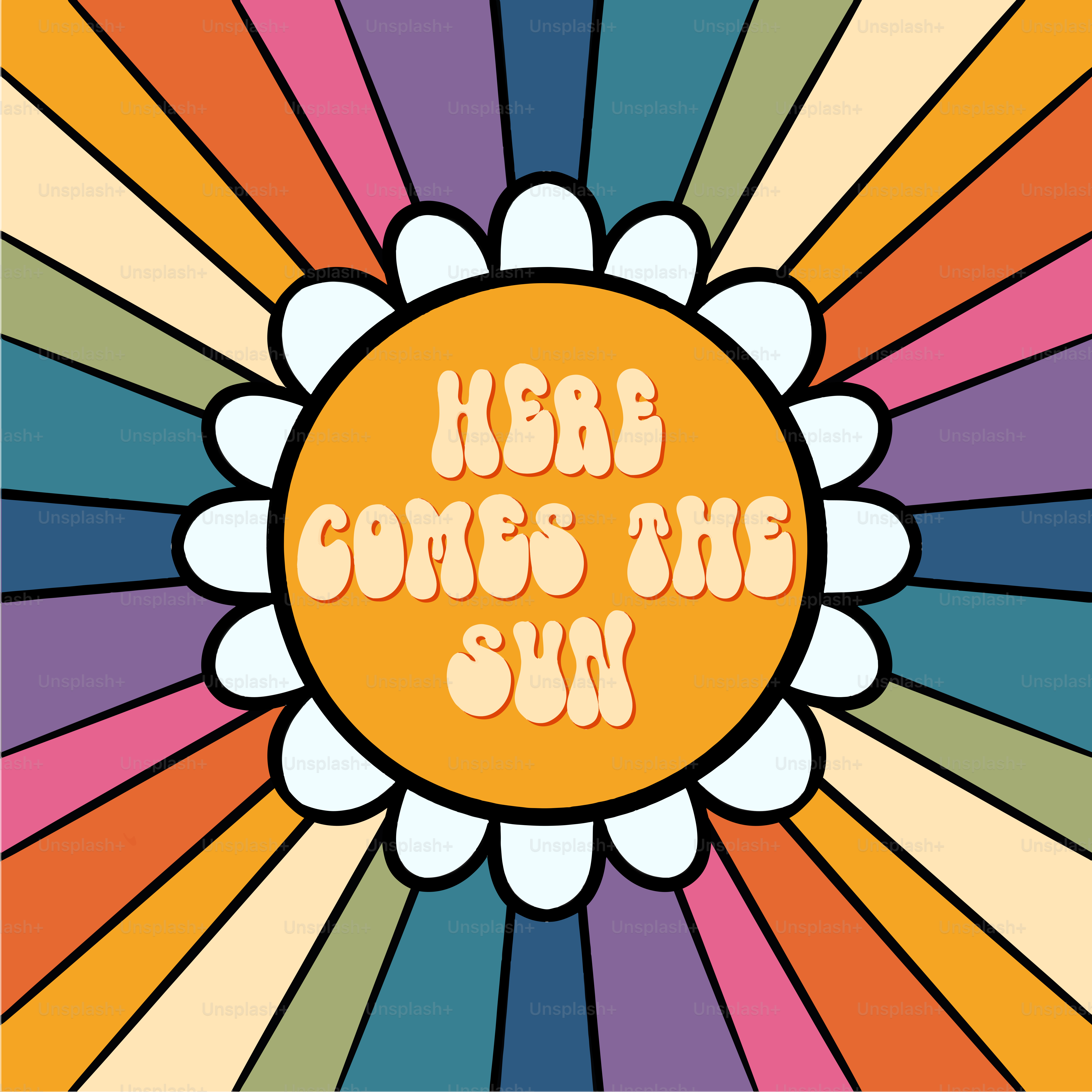 Una imagen de una flor con las palabras aquí viene el sol