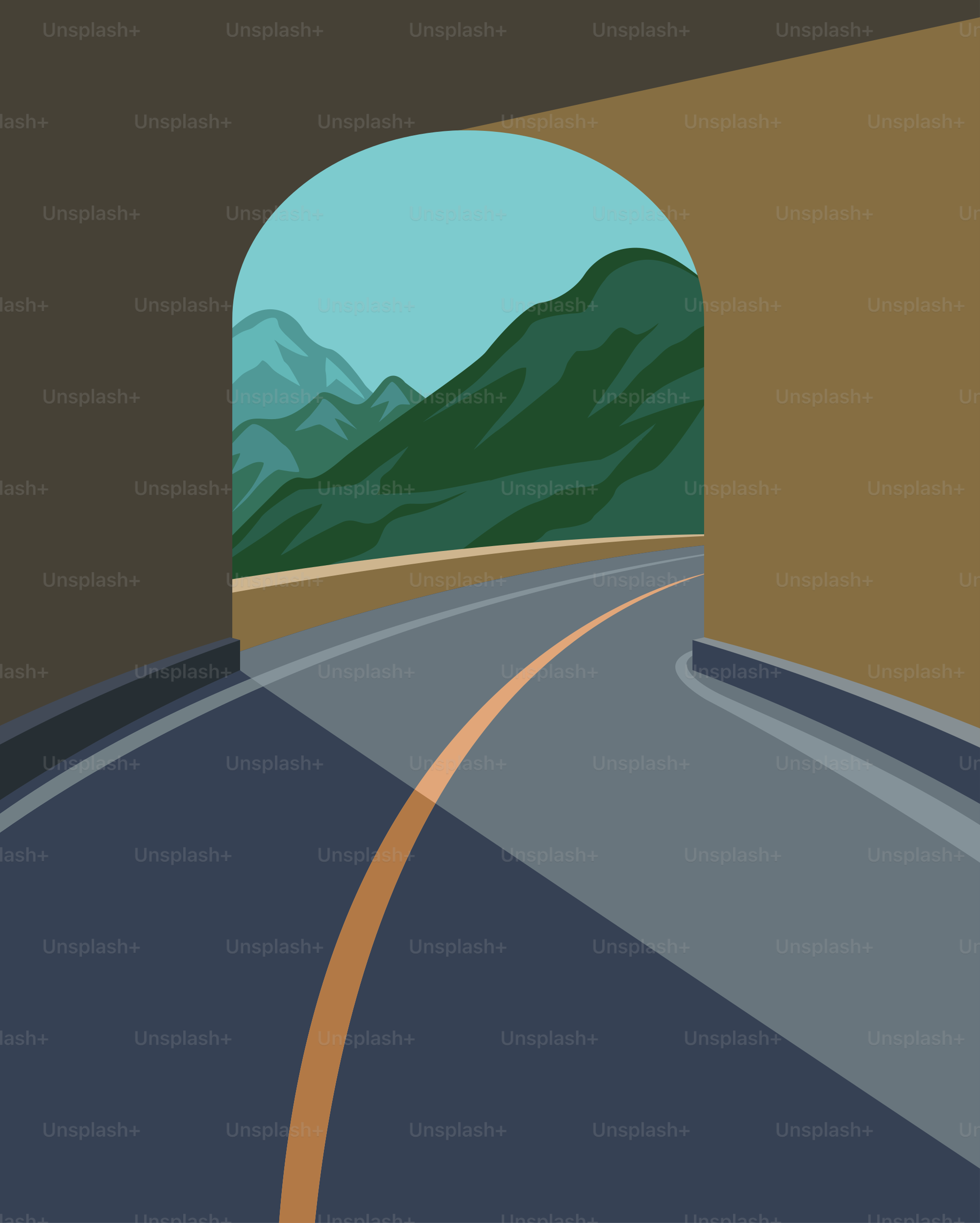 Una carretera que entra en un túnel con montañas al fondo