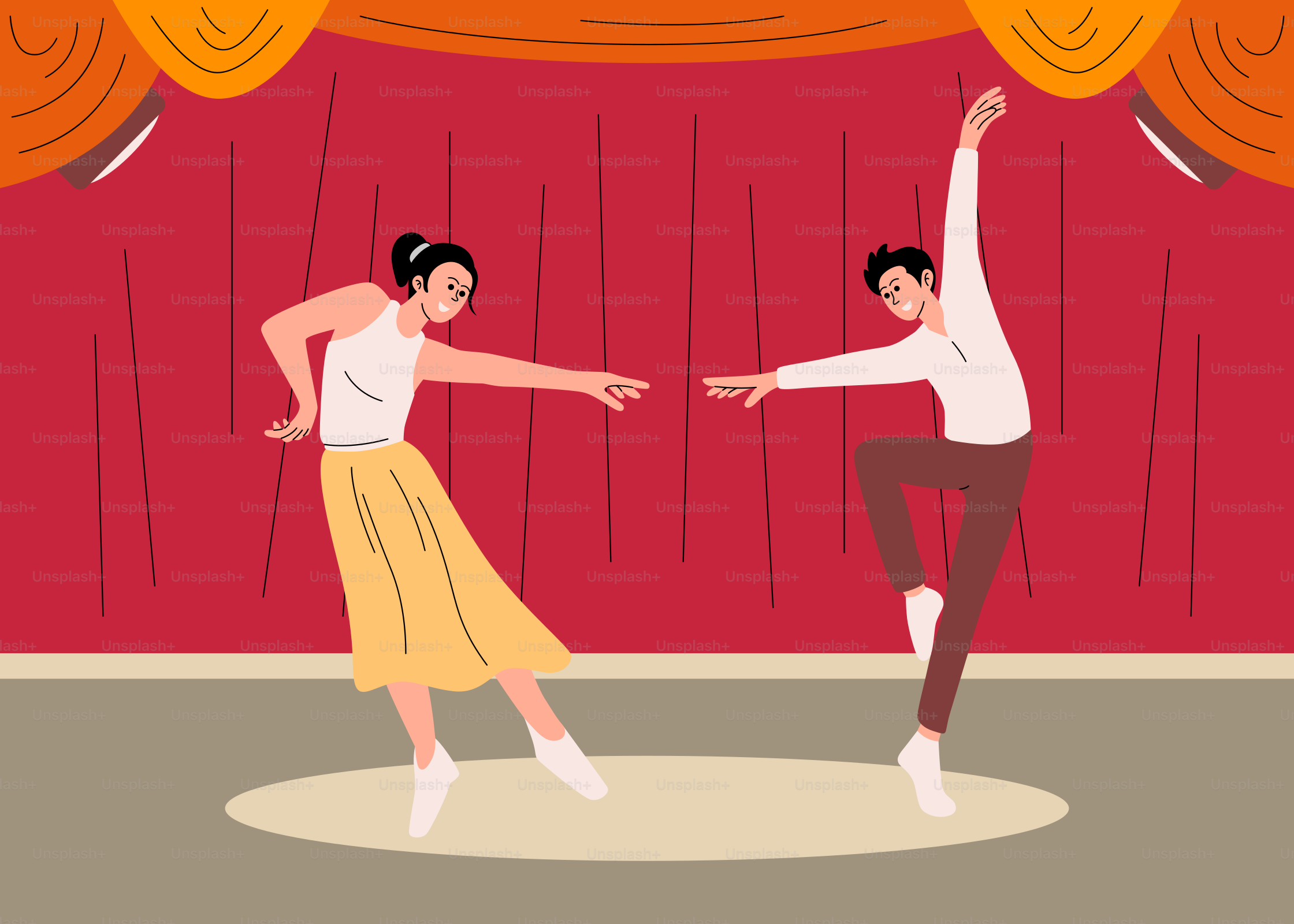 A man and a woman dancing on a stage