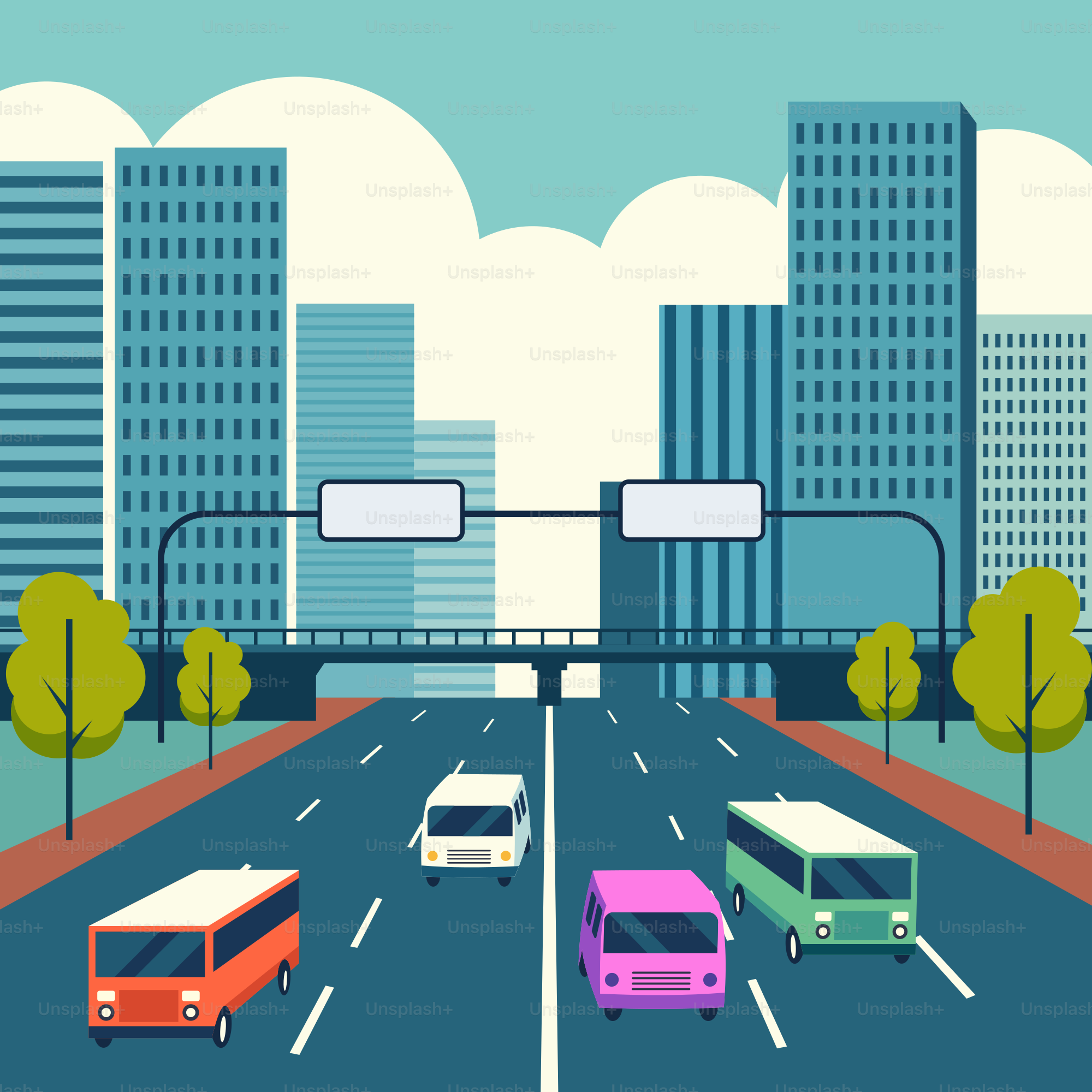 A city street filled with traffic next to tall buildings