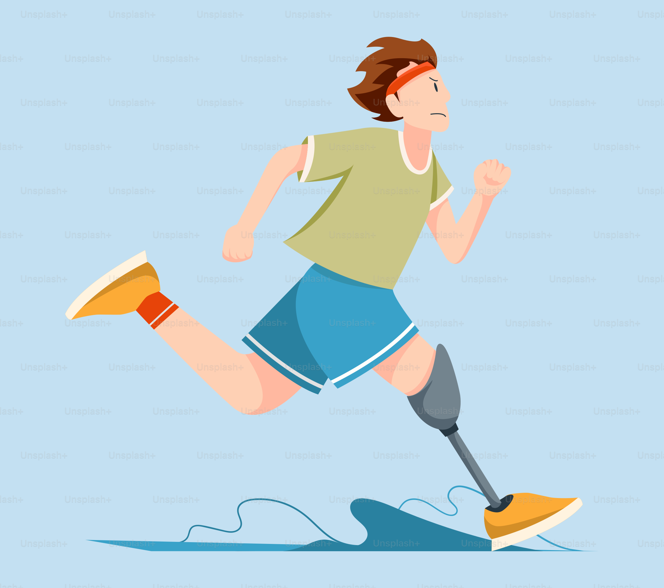 A cartoon of a man running on a blue background