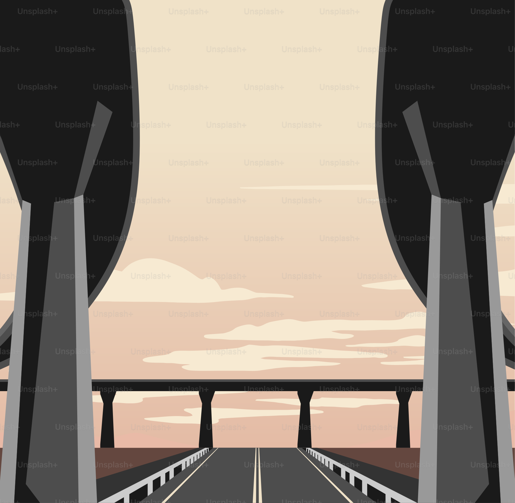 Une affiche d’une autoroute avec un pont en arrière-plan