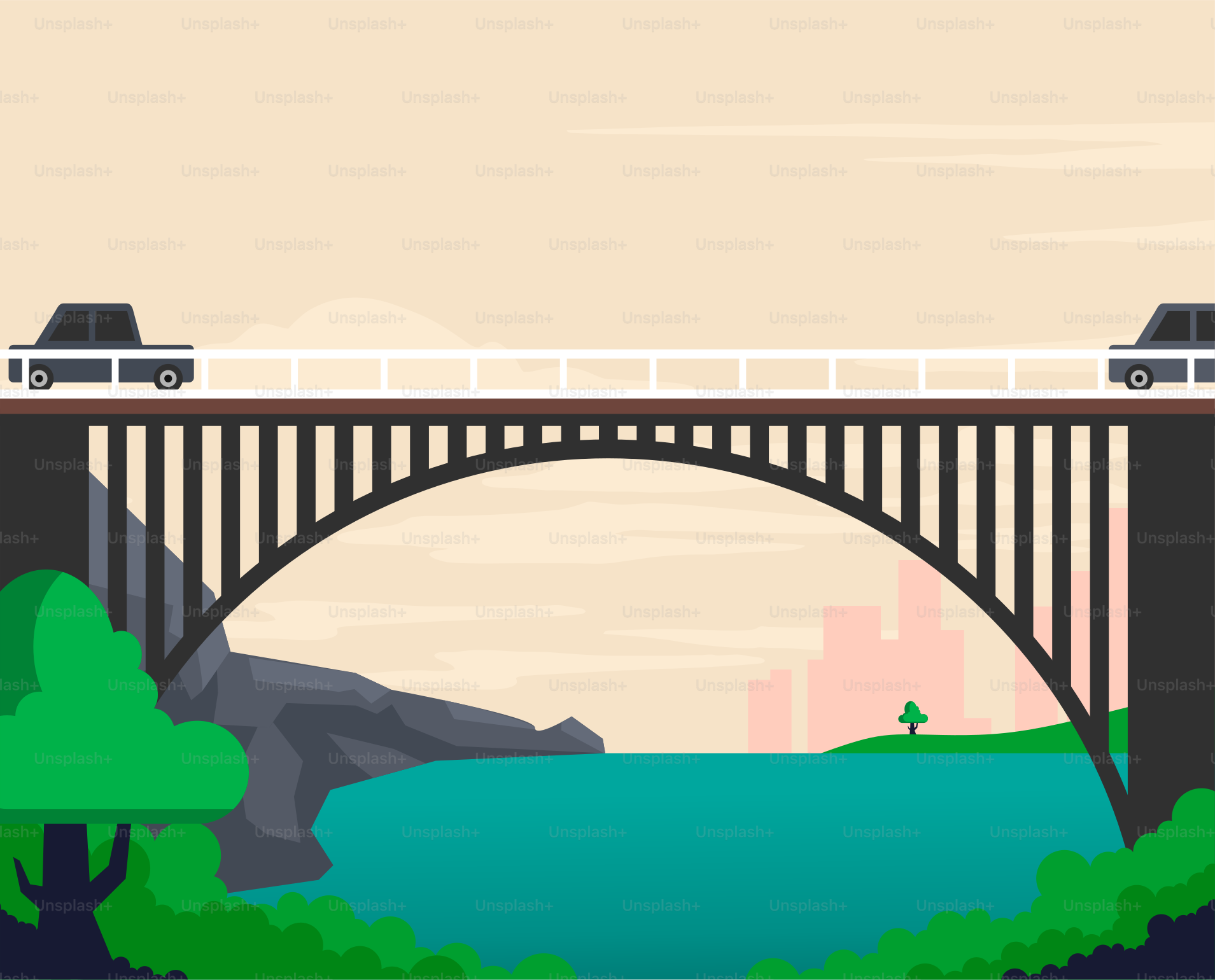 Un pont avec un train qui le traverse