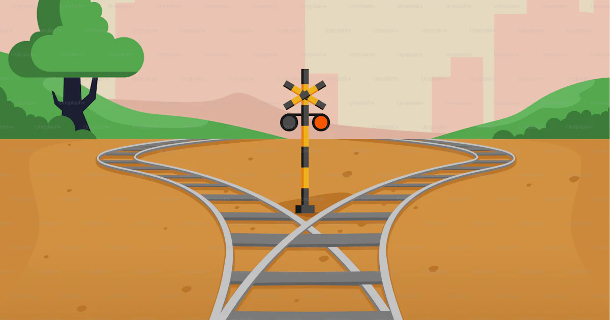 Um desenho animado de um trem cruzando uma ferrovia vetor – Imagem ...