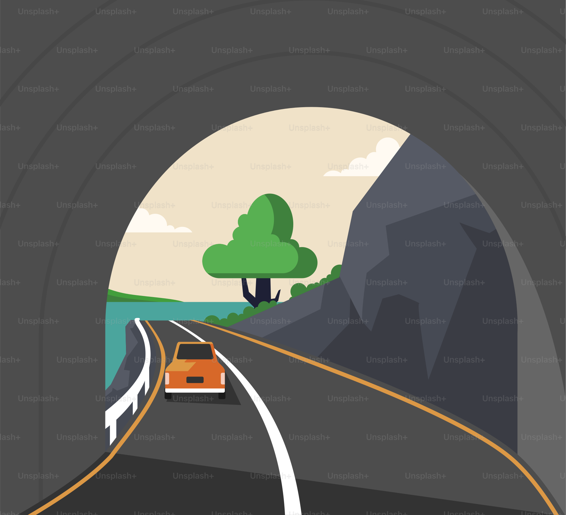 Ein Auto, das durch einen Tunnel auf einer Straße fährt