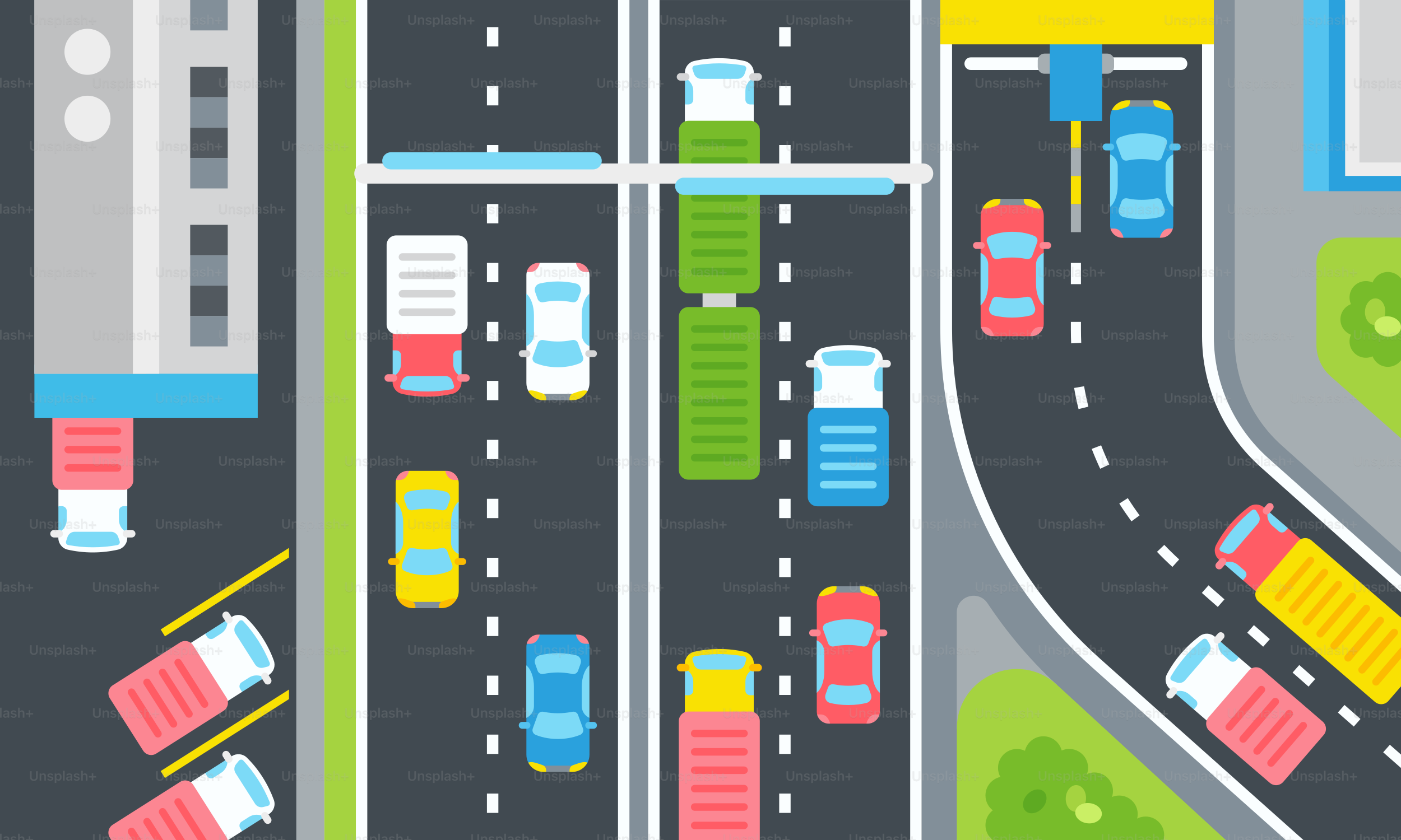 An overhead view of a busy city street