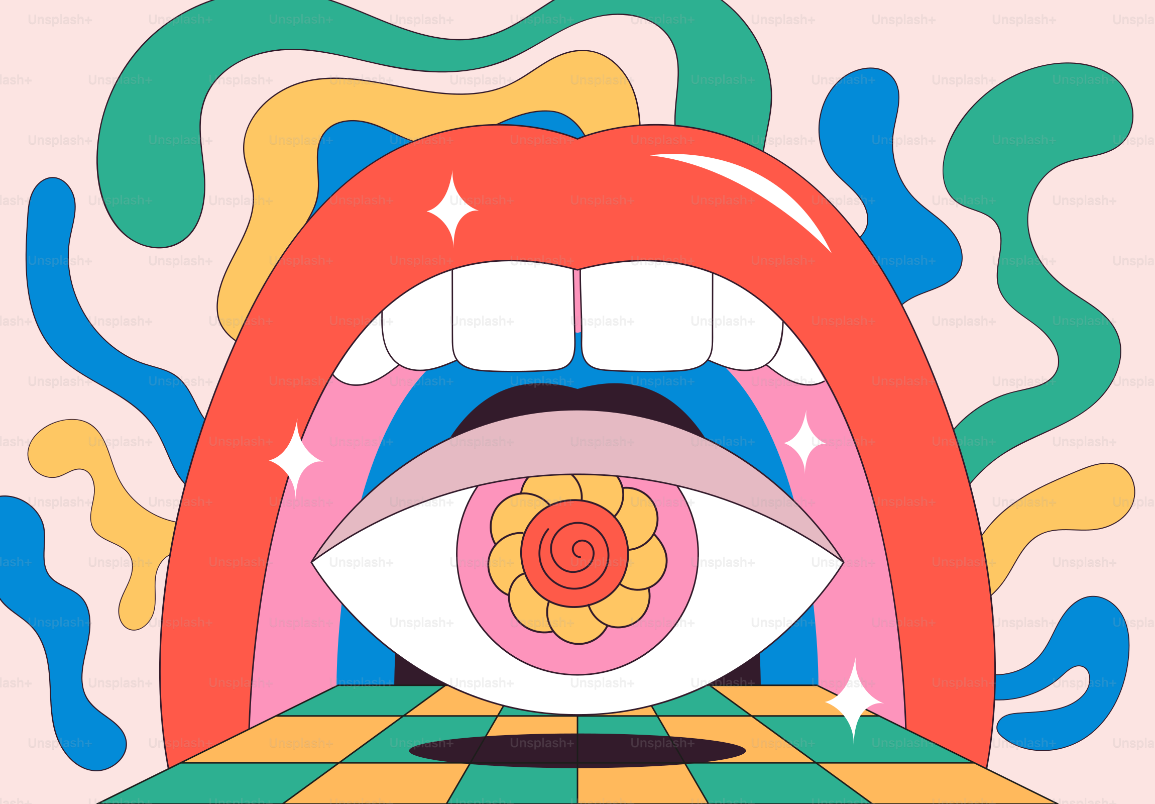 Ein Plakat mit offenem Mund und einem Auge