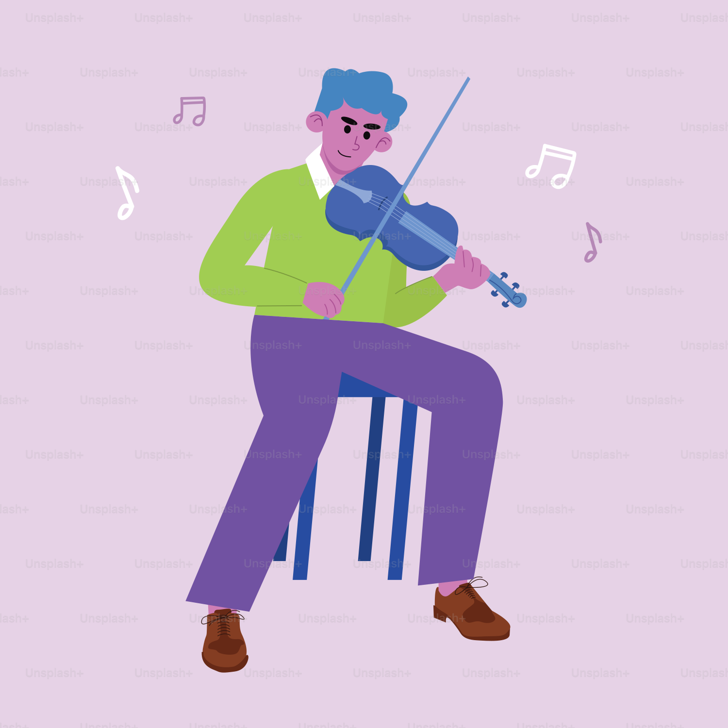 A man sitting on a stool playing a violin