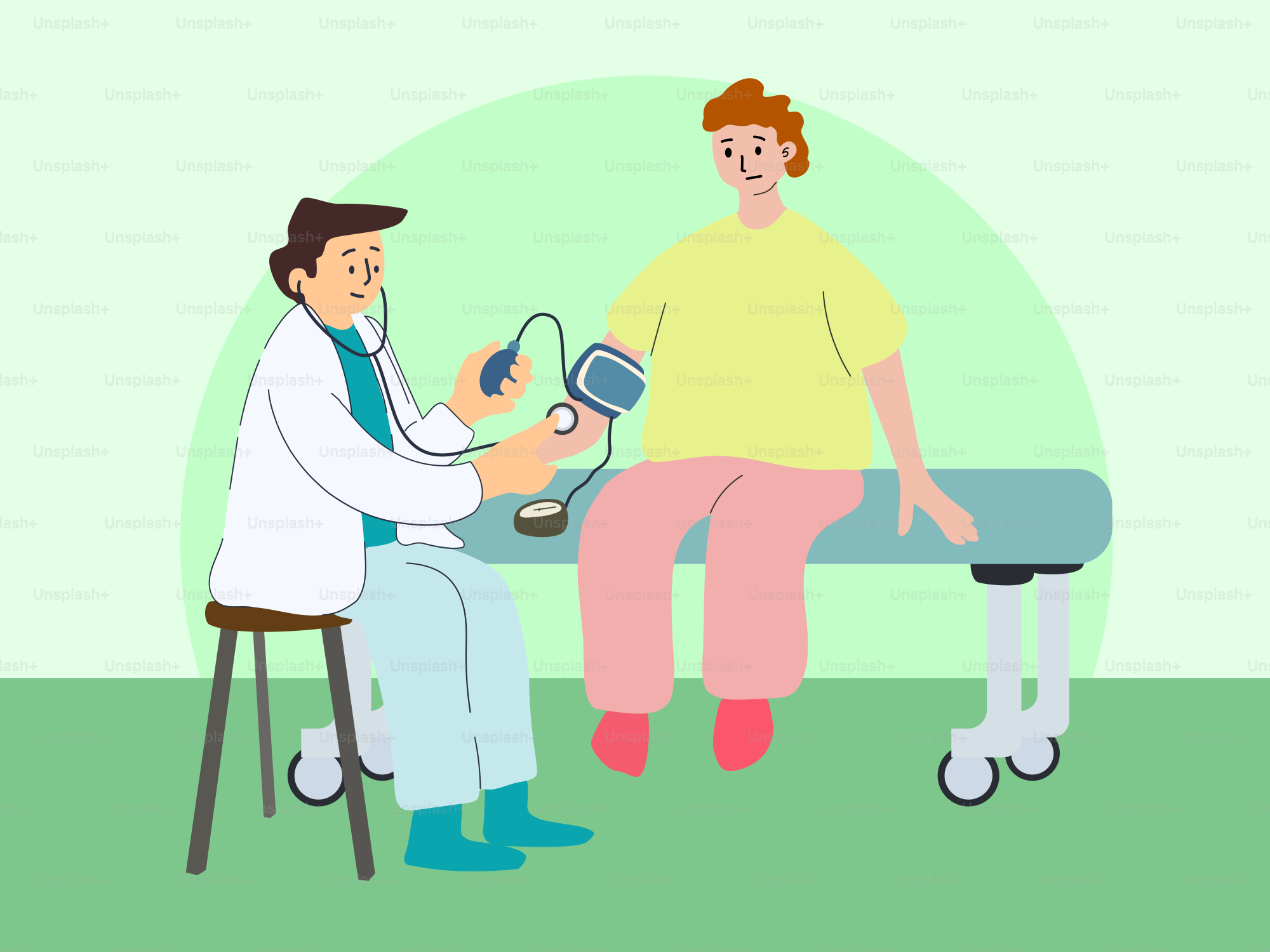A doctor examines a patient's blood with a stethoscope