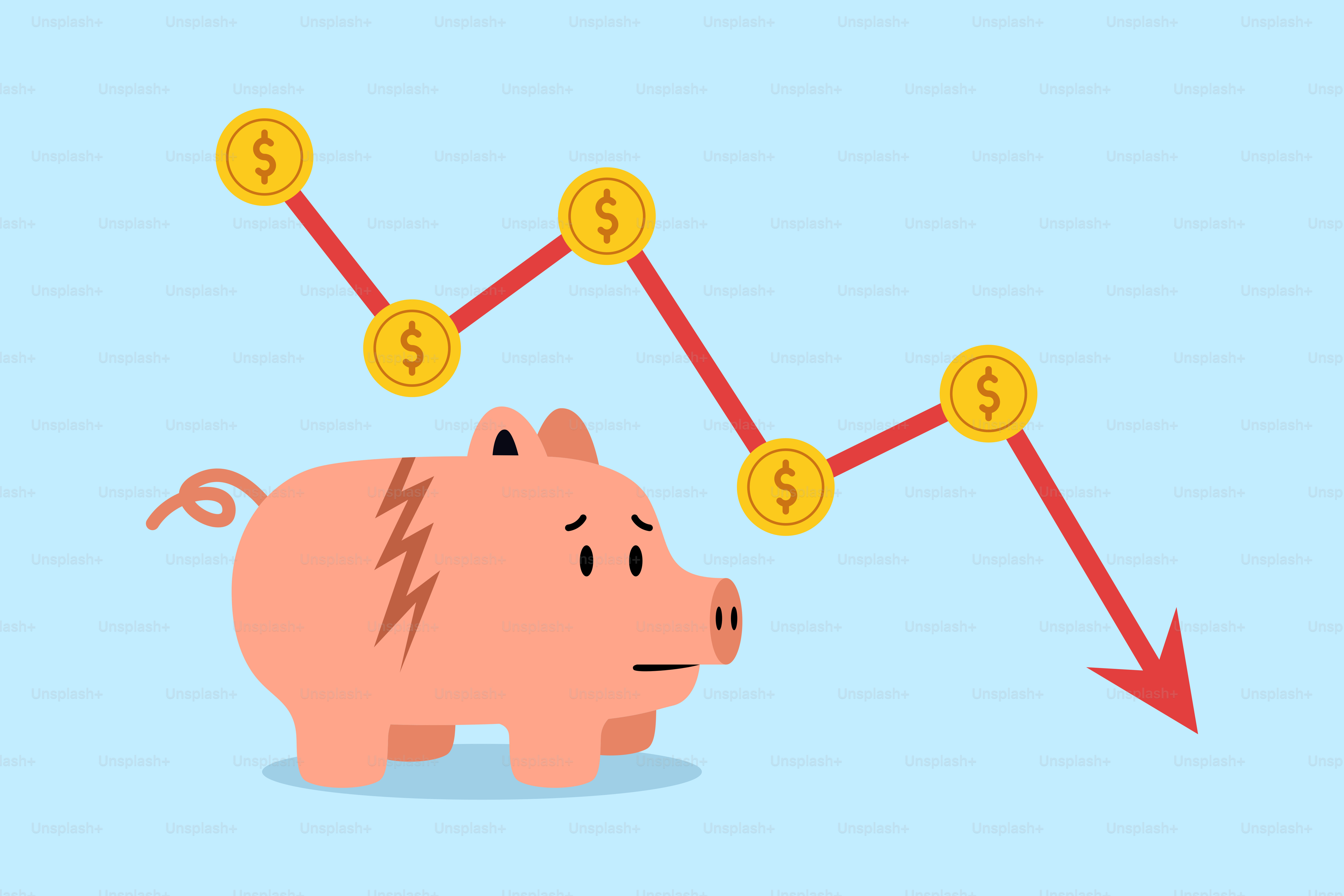A piggy bank with a line graph going up
