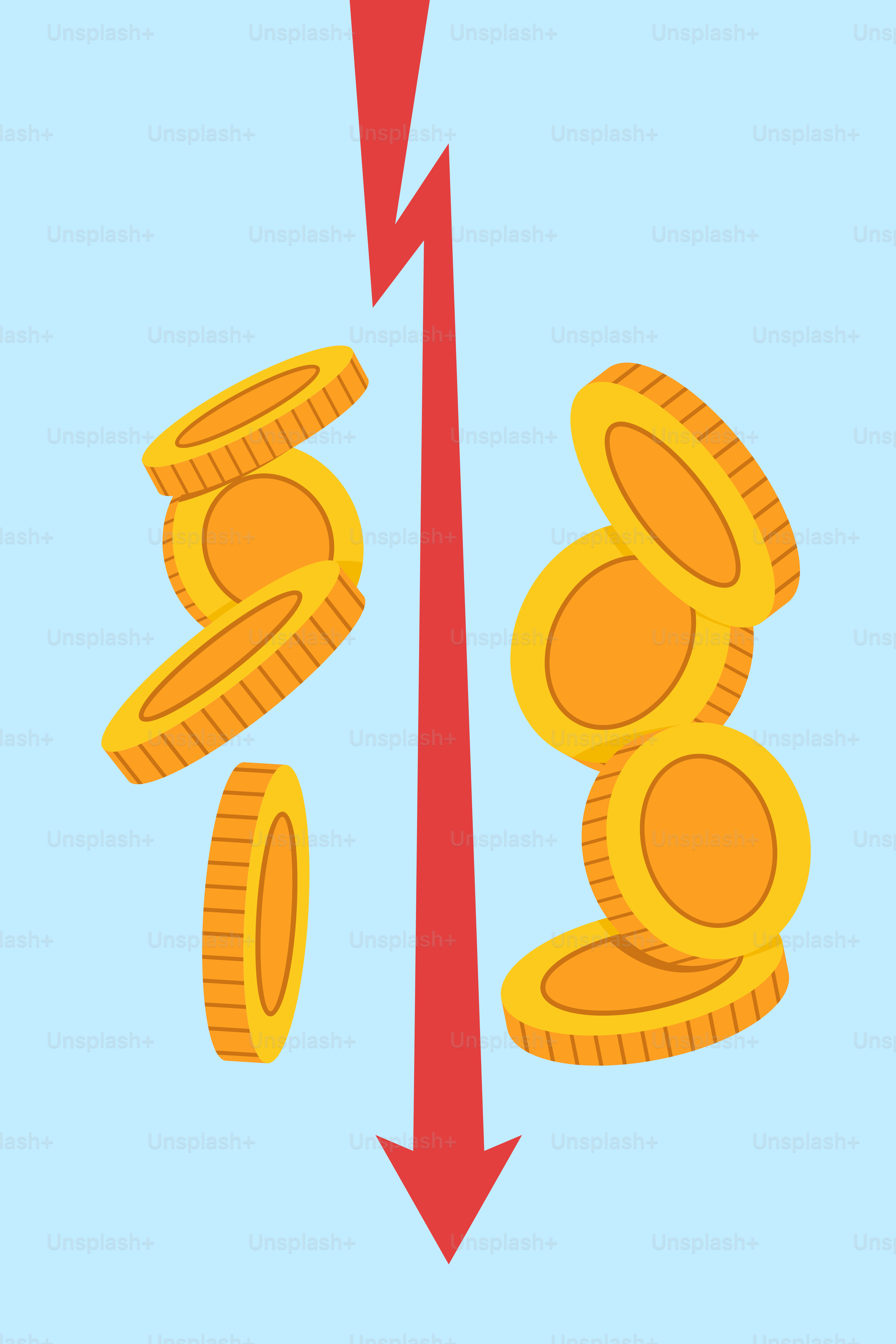 A red arrow pointing up to a pile of gold coins