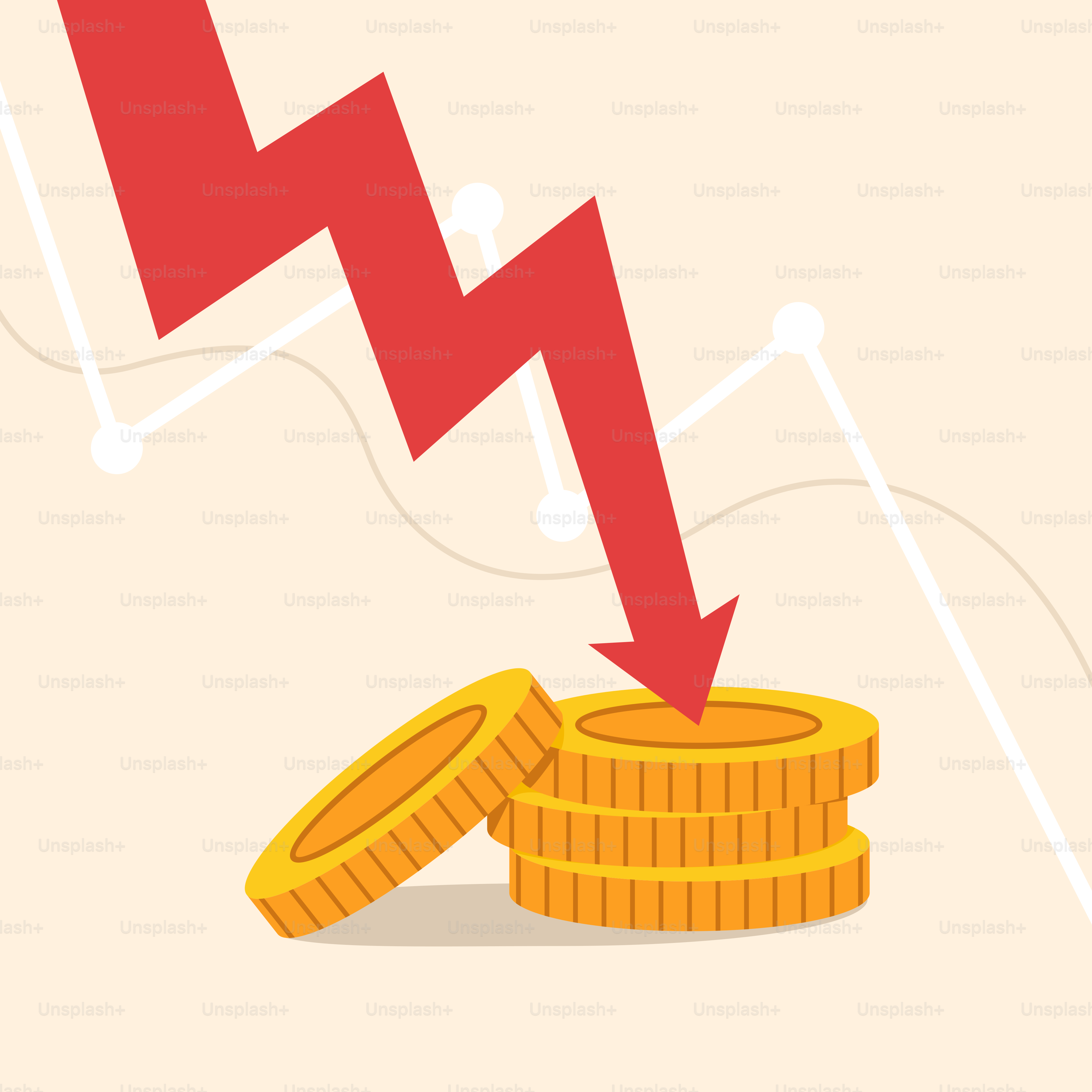 A stack of coins with a red arrow coming out of it