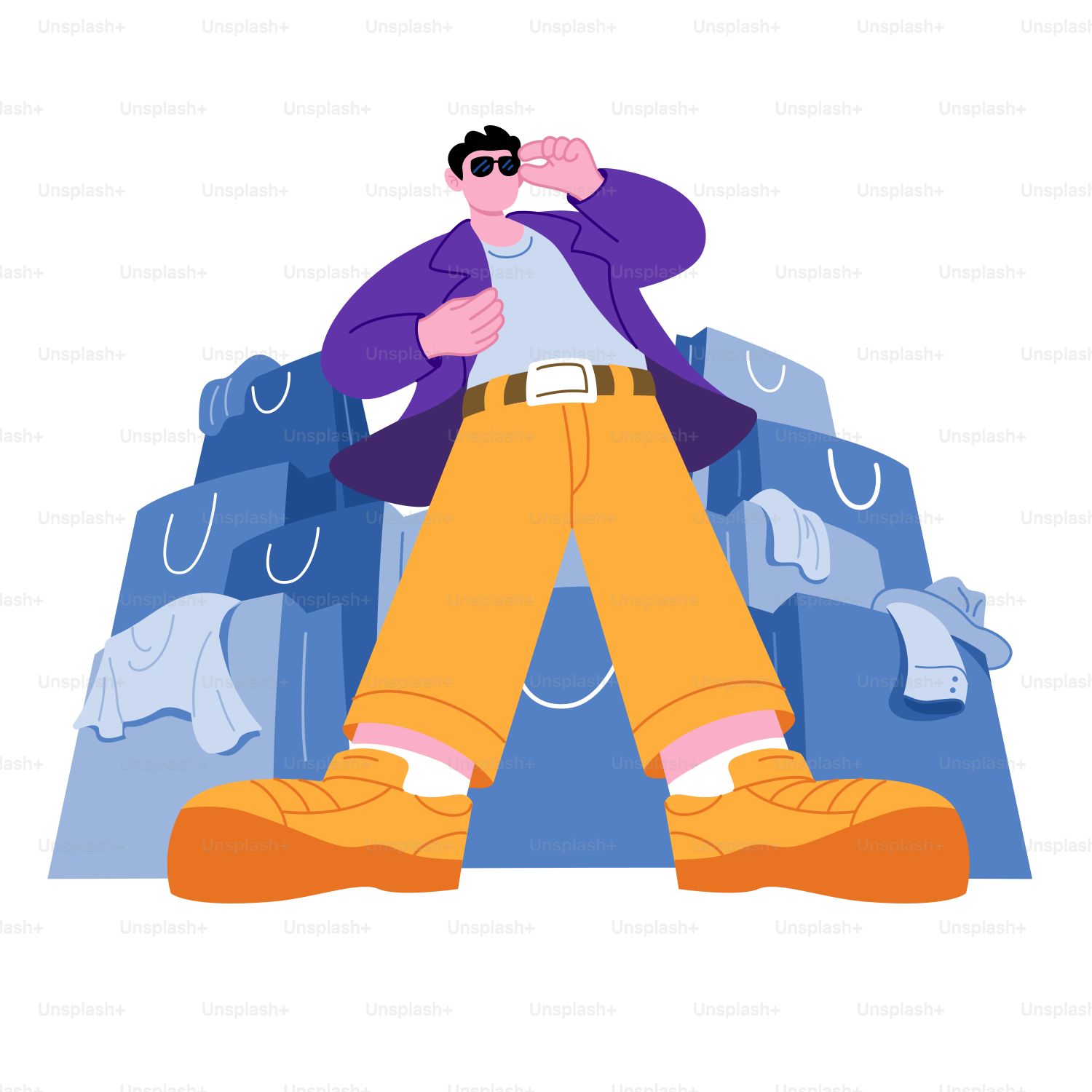 A man standing in front of a pile of clothes