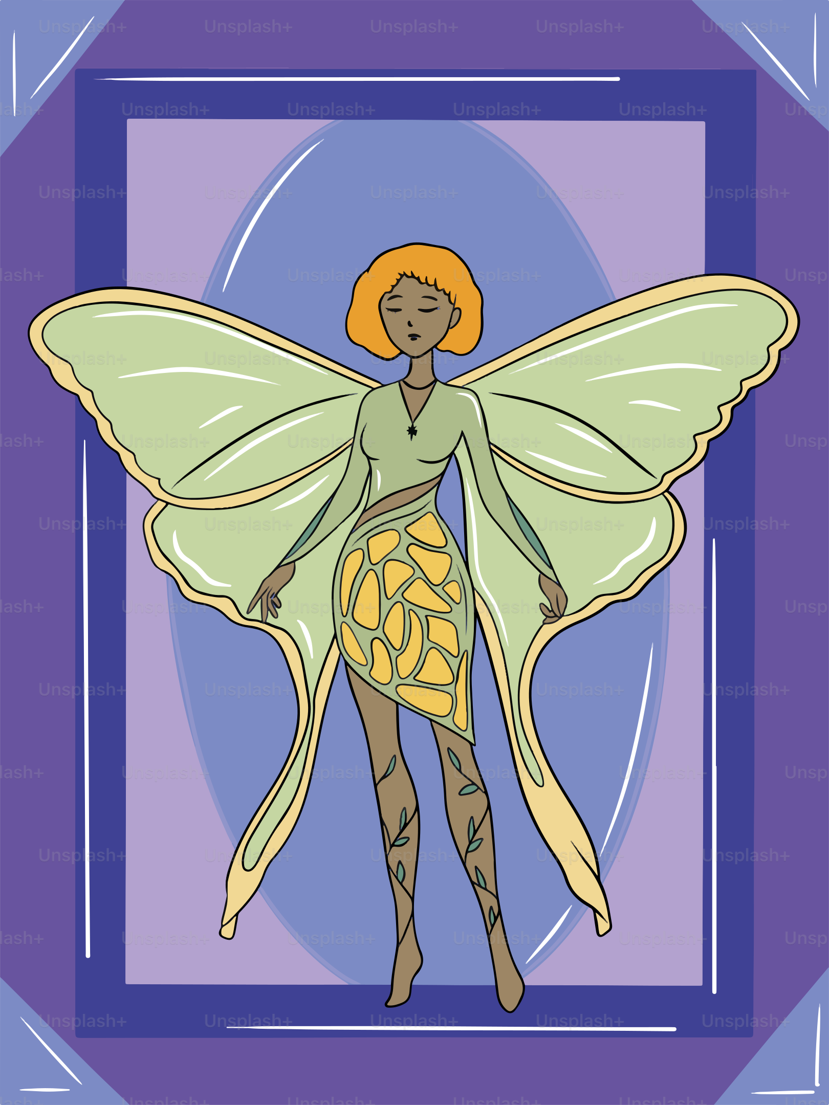 A picture of a woman with a butterfly on her back