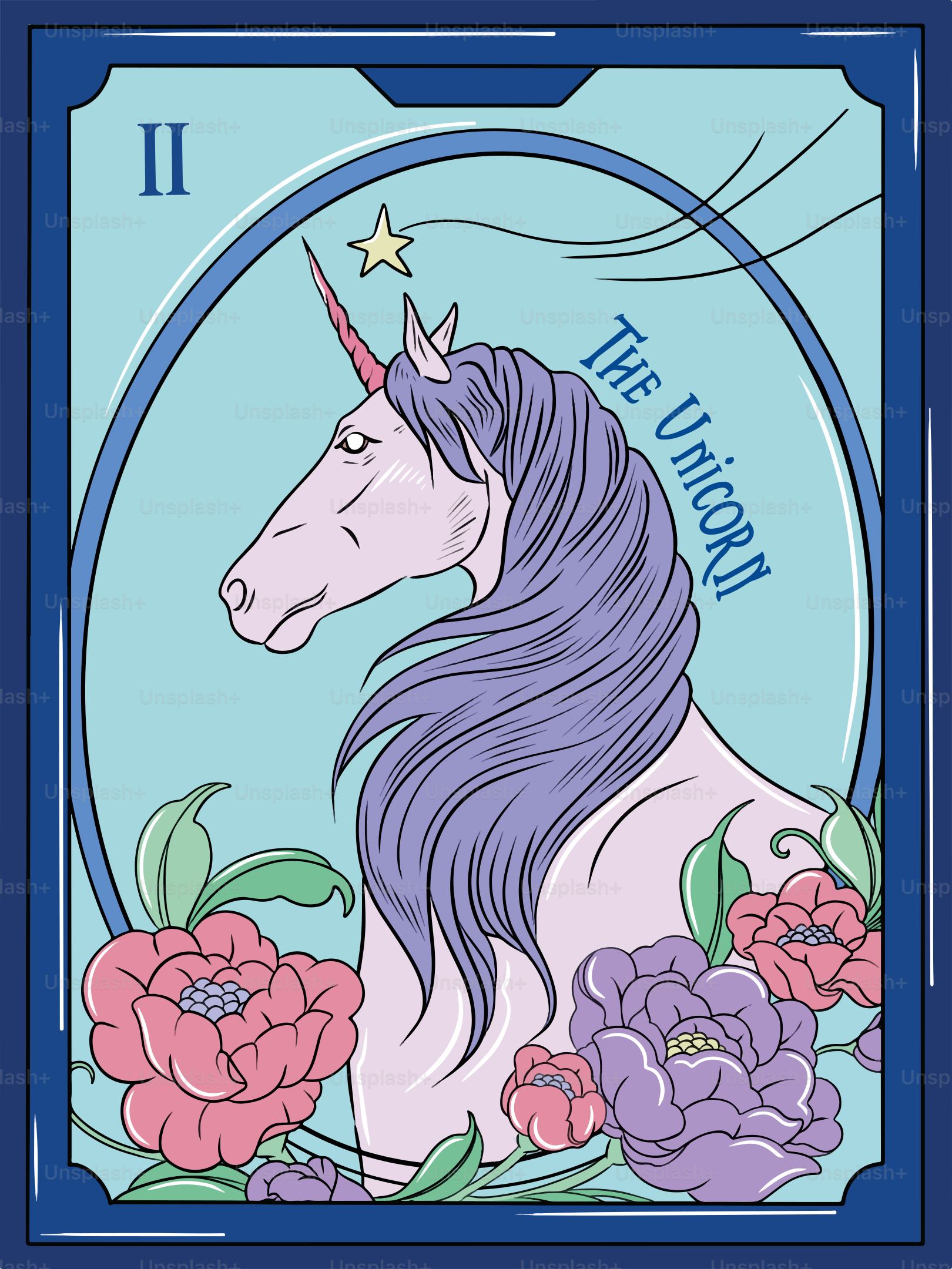 A card with a picture of a unicorn on it