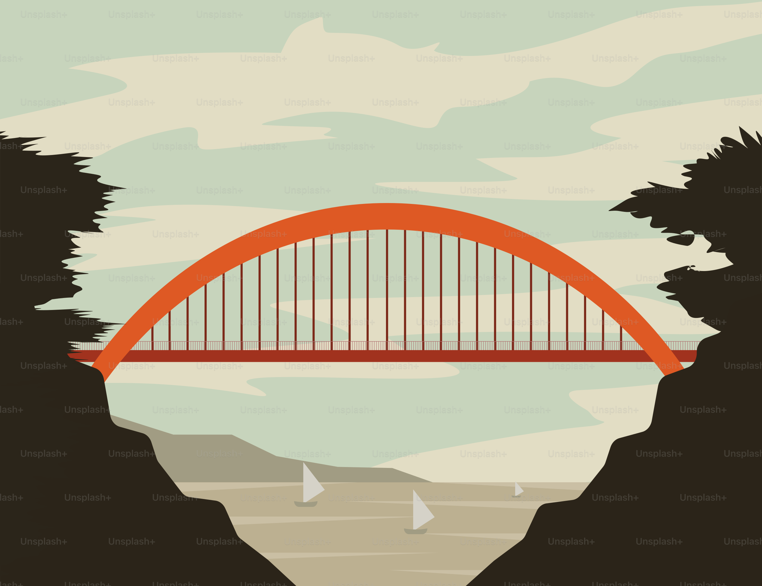 A bridge over a body of water surrounded by mountains