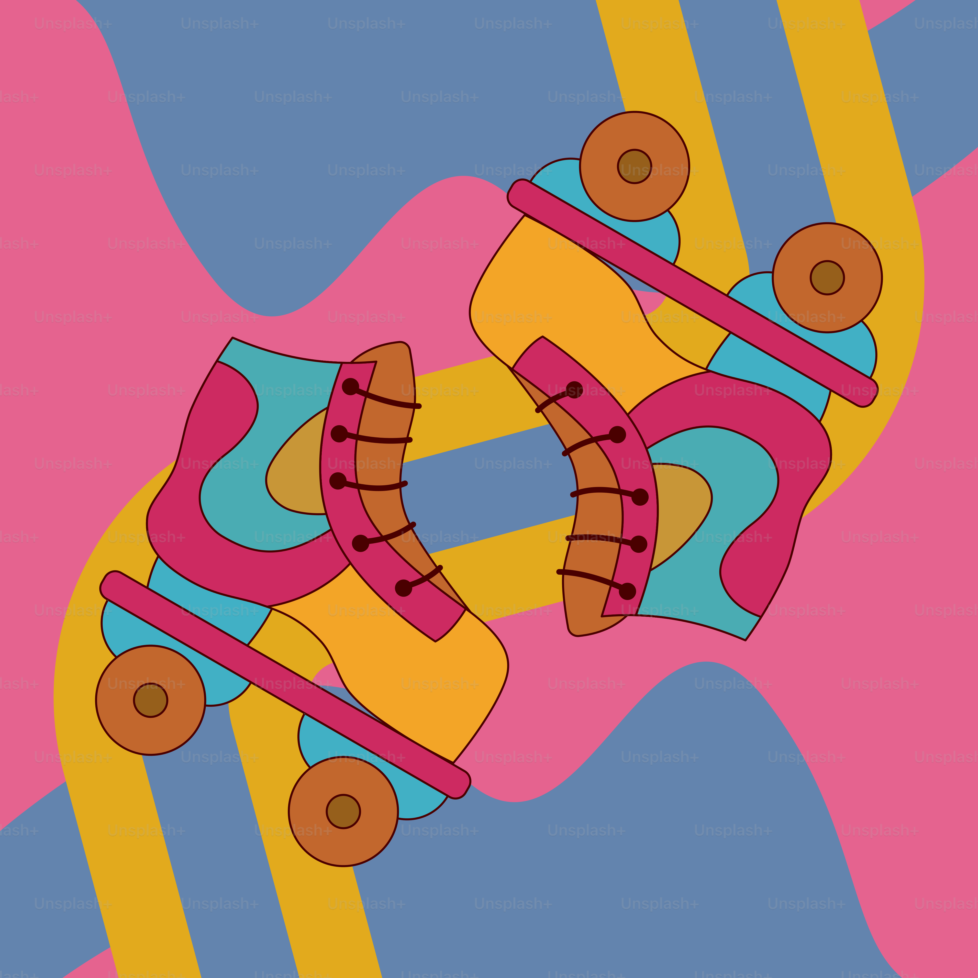 A drawing of a skateboard on a colorful background