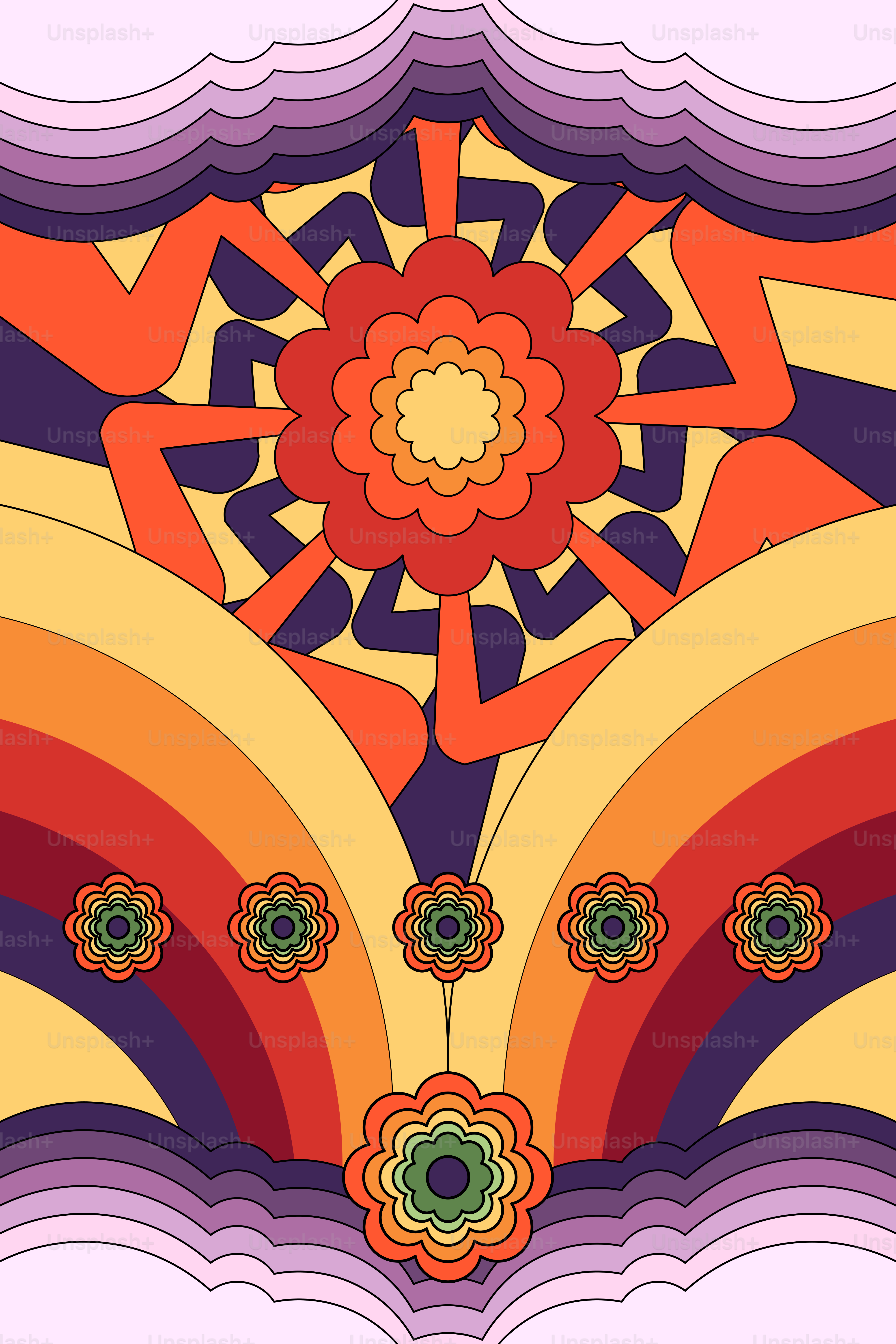 Ein Bild eines farbenfrohen, abstrakten Designs auf rosa Hintergrund