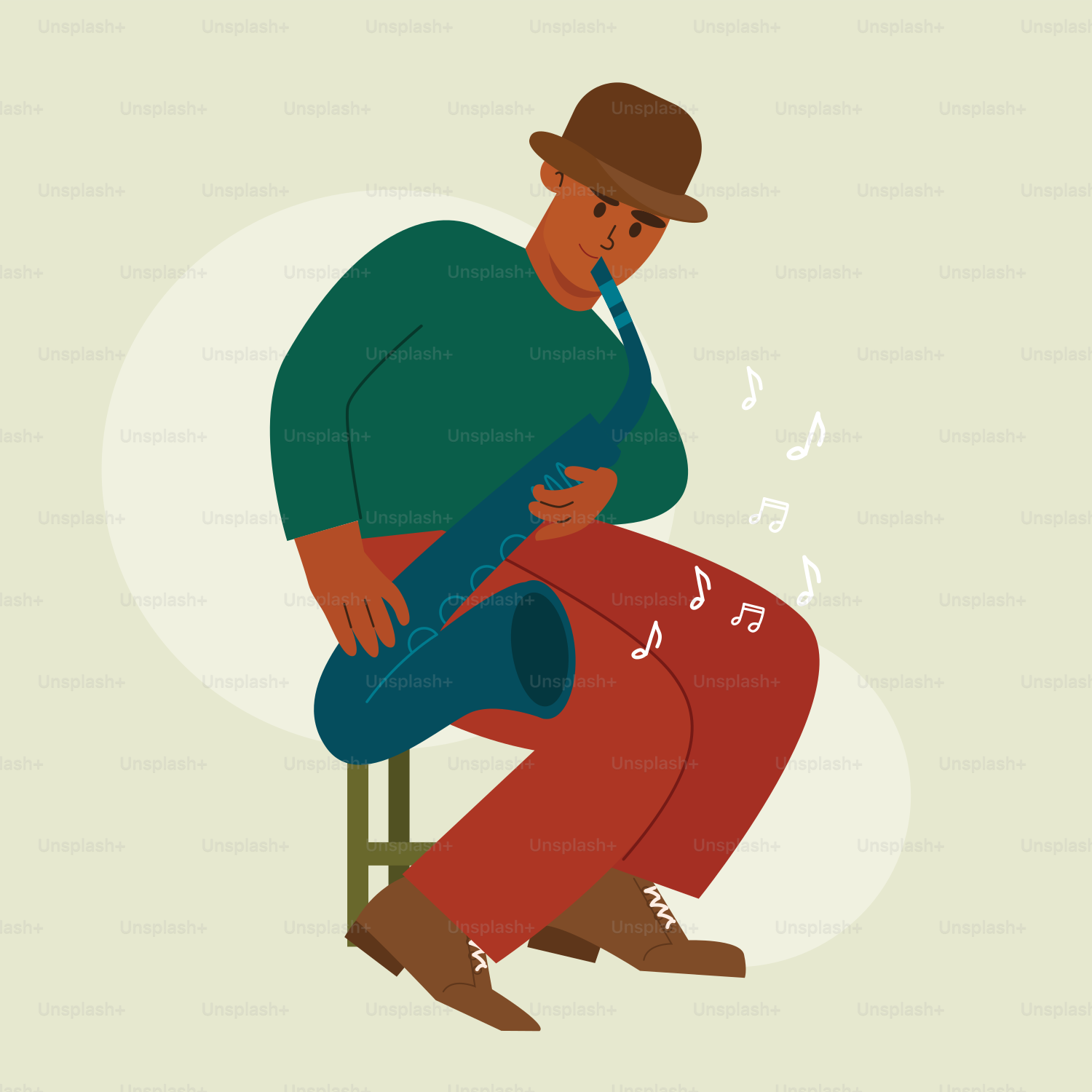 Ein Mann, der auf einem Hocker sitzt und Gitarre spielt