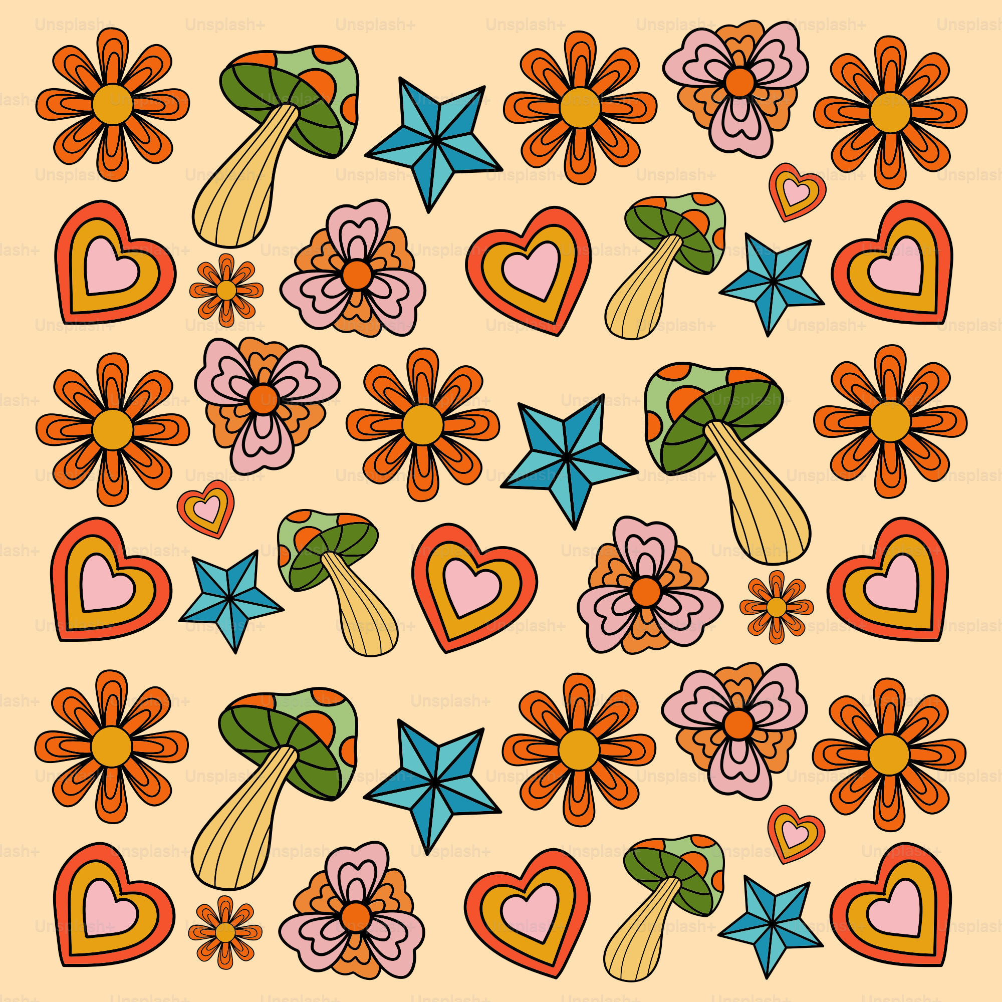 A picture of a pattern with hearts and flowers