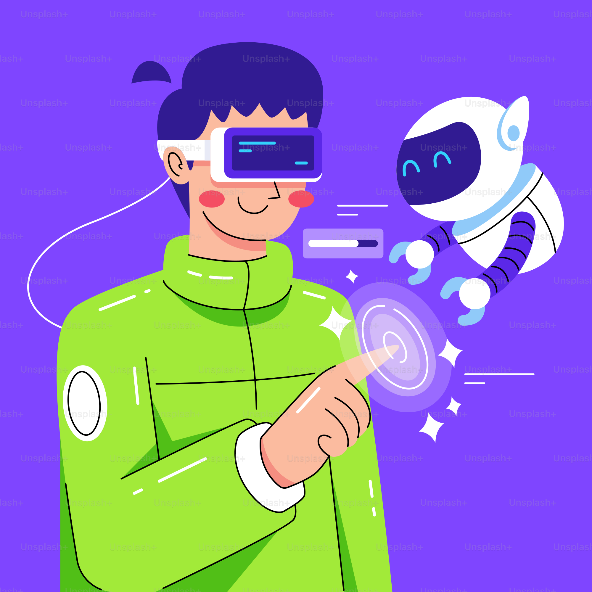 Un uomo con una giacca verde sta giocando con un robot