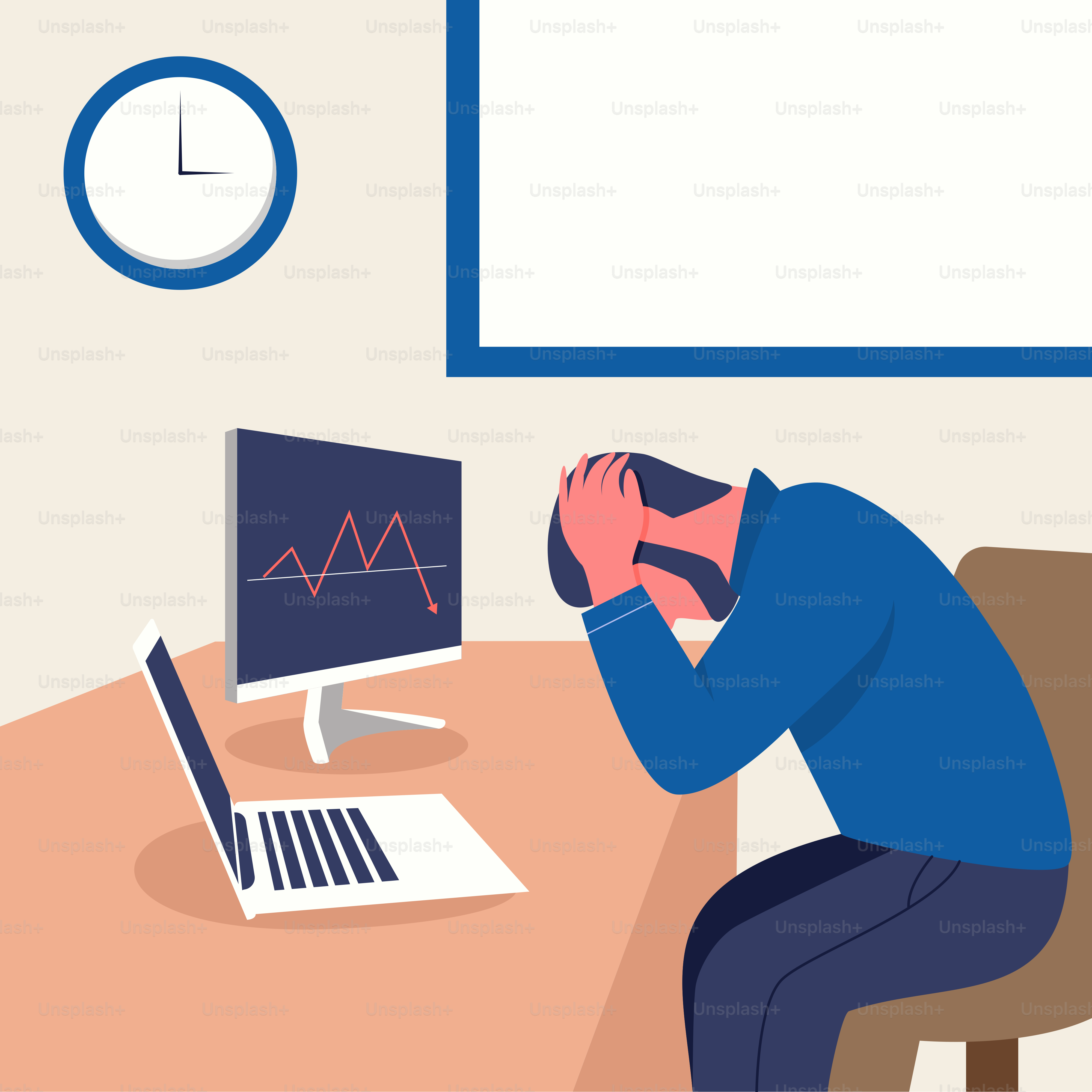 Um homem sentado em uma mesa com a cabeça entre as mãos