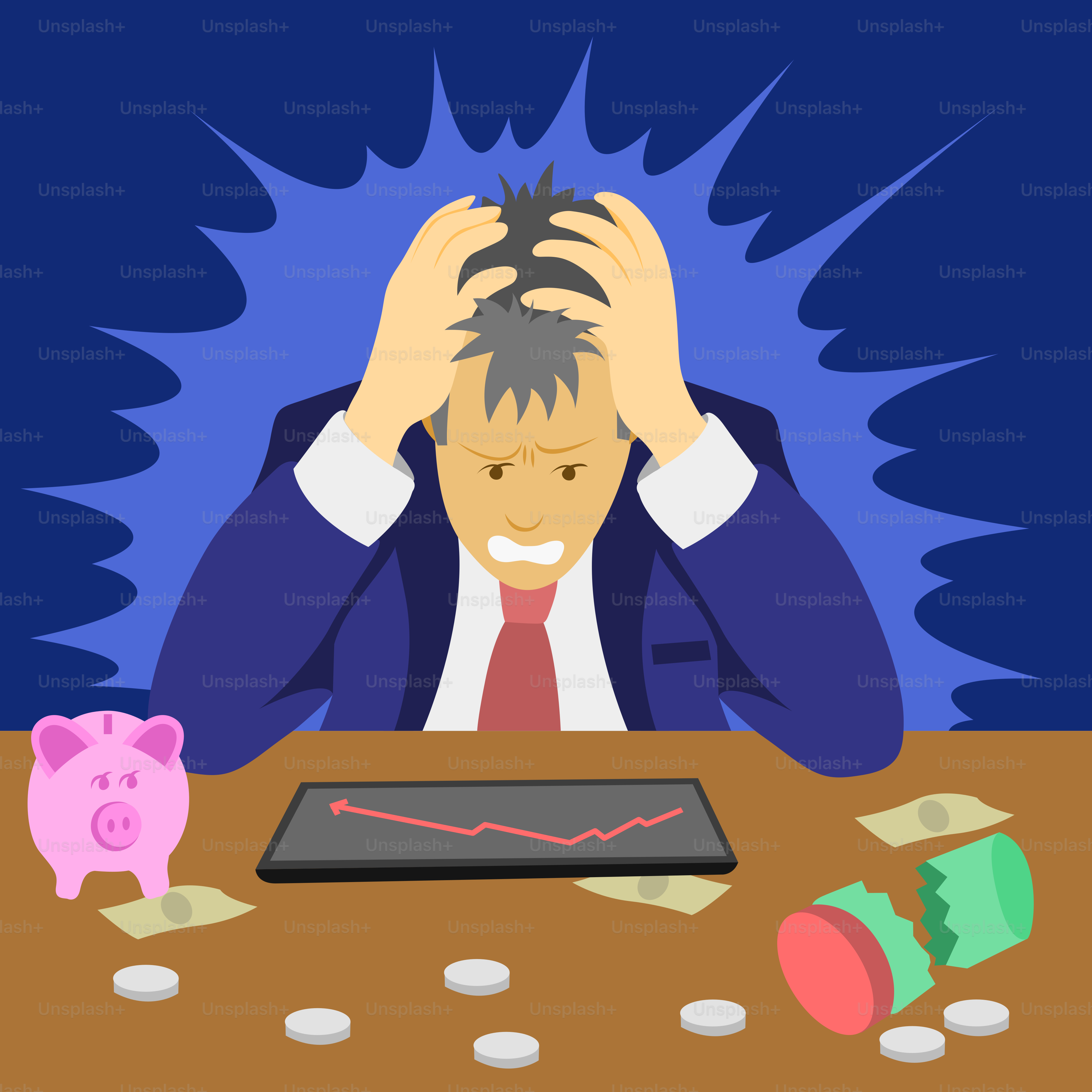 A man sitting at a table with a piggy bank in front of him