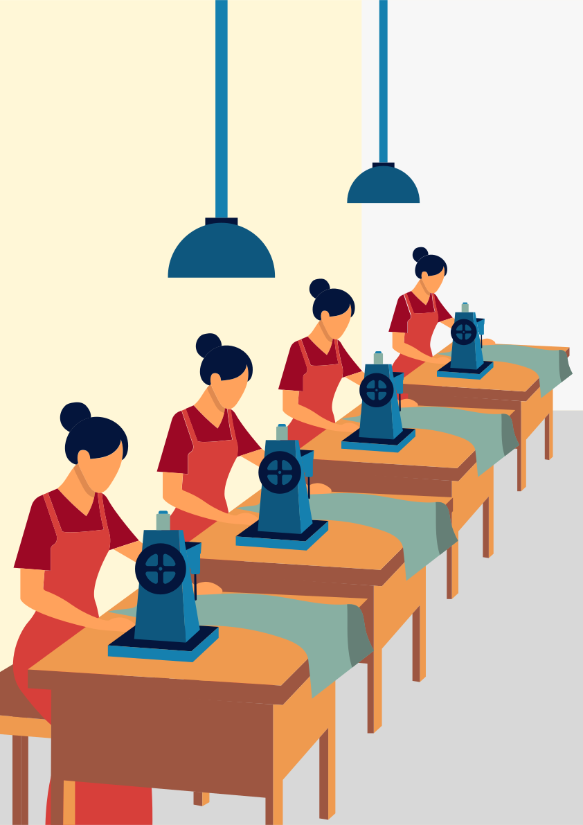 A group of women working on a machine