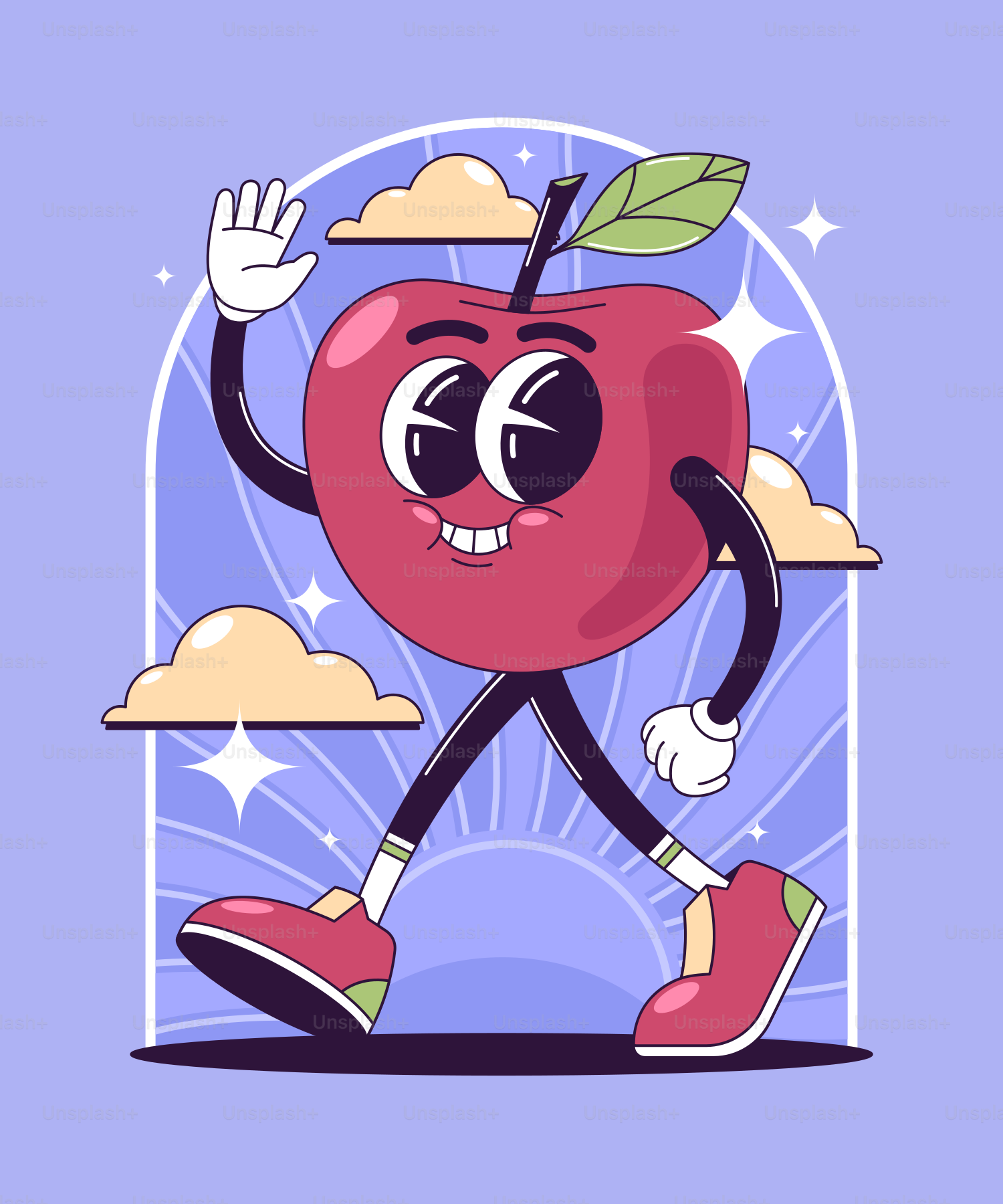 Uma maçã correndo com uma folha verde na cabeça vetor – Imagem sobre  Ilustração na Unsplash, image size:3000x3600