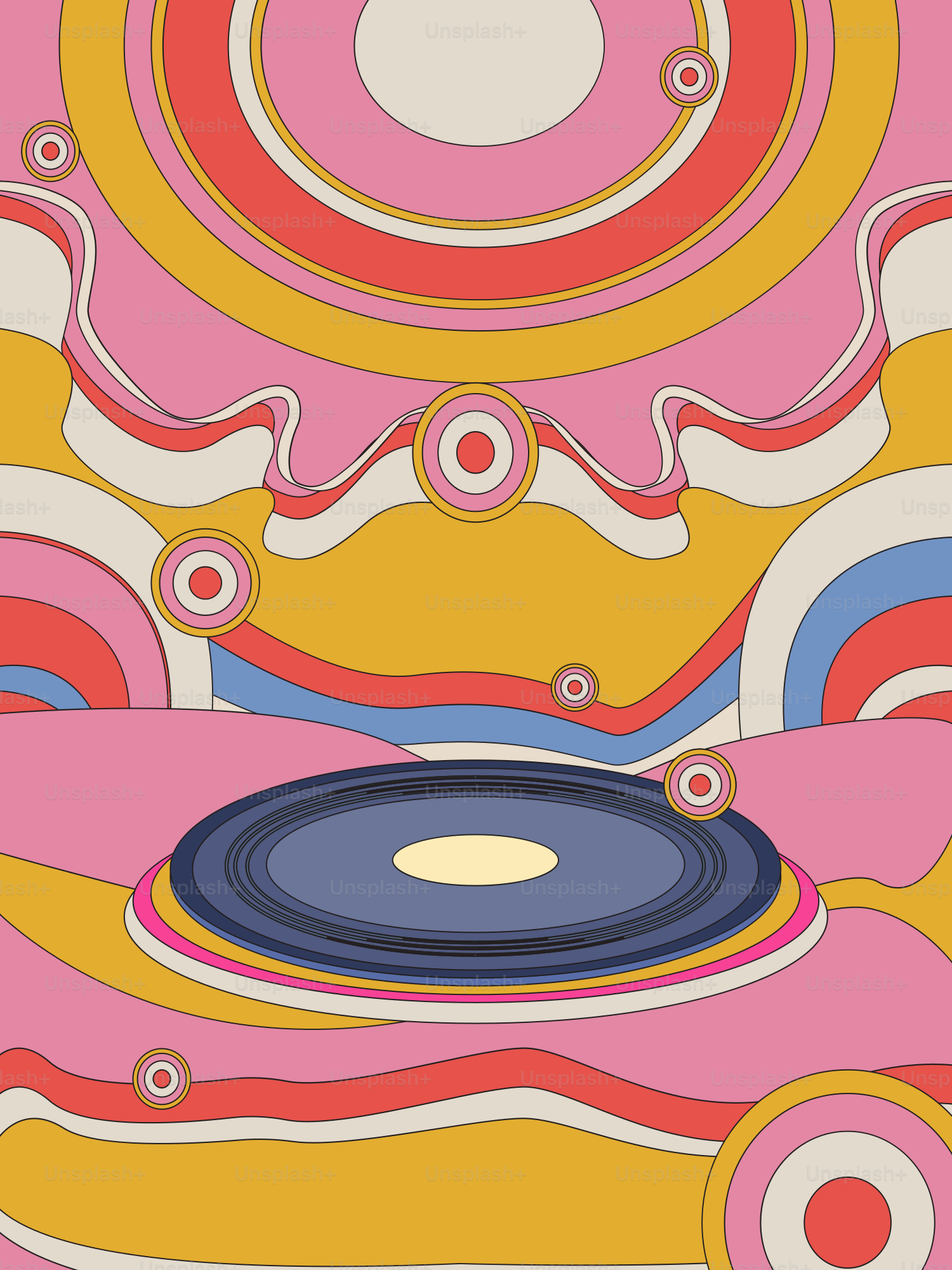 A painting of a record player on a pink background