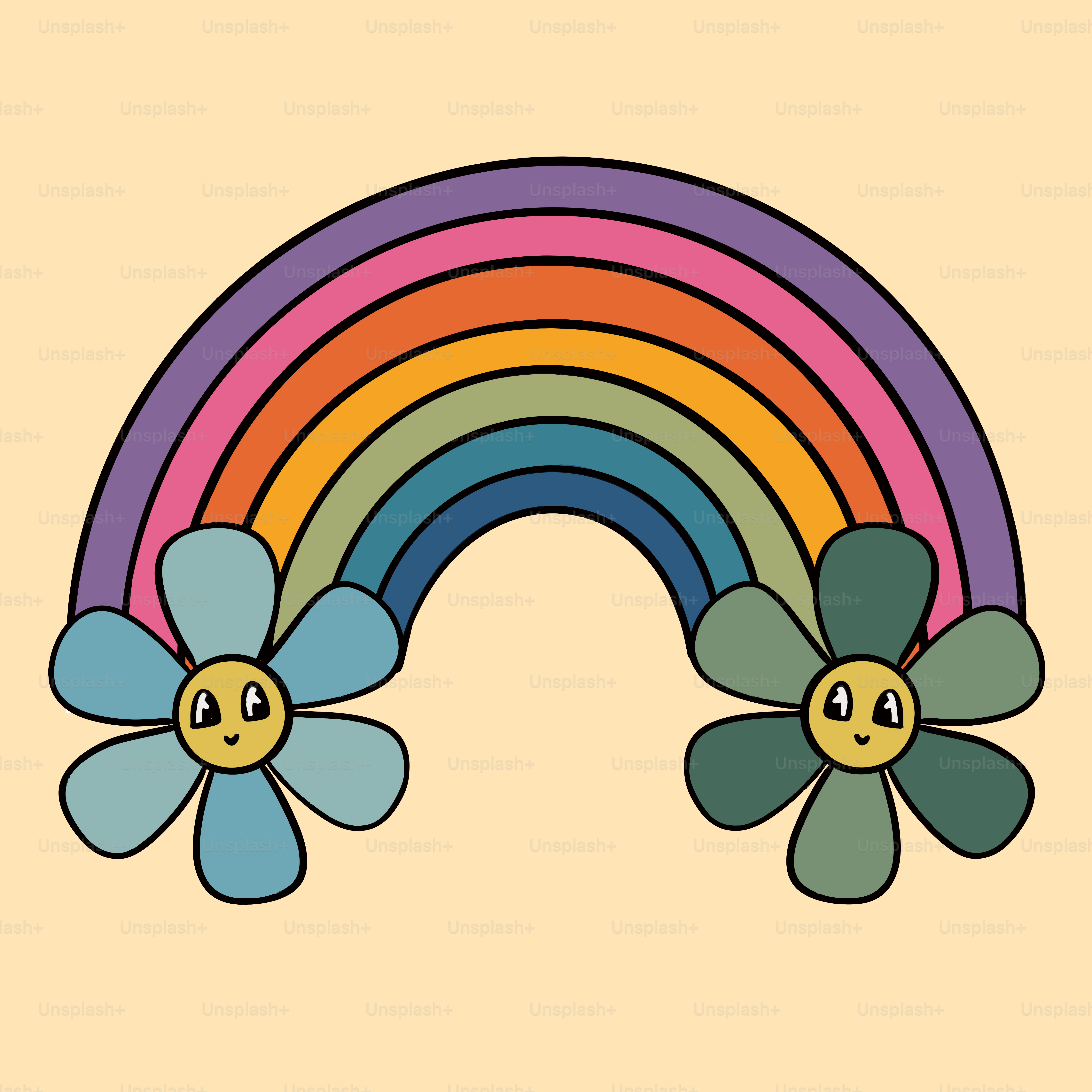 A picture of a rainbow and a flower