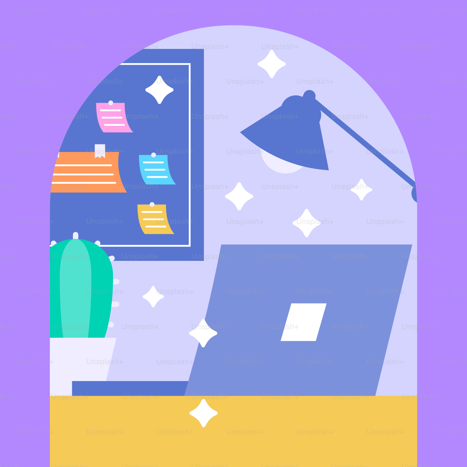 Un escritorio con un portátil y un cactus encima