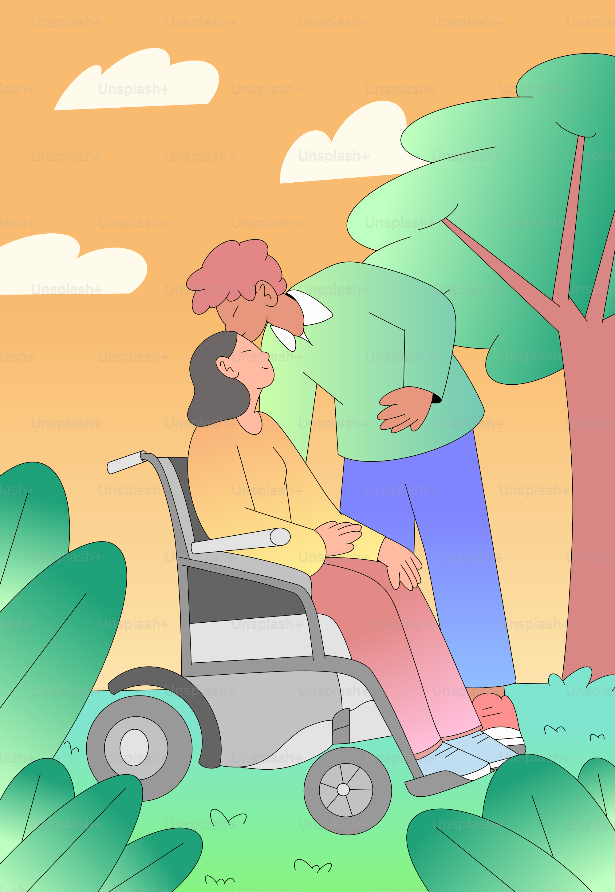 A man sitting in a wheel chair next to a woman