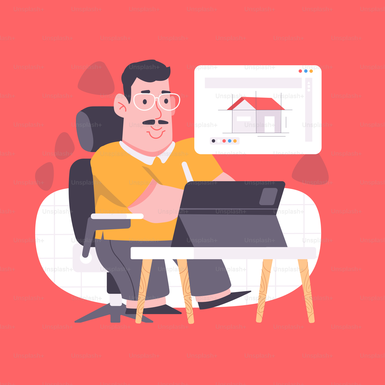 Un hombre sentado en un escritorio con una computadora portátil frente a él