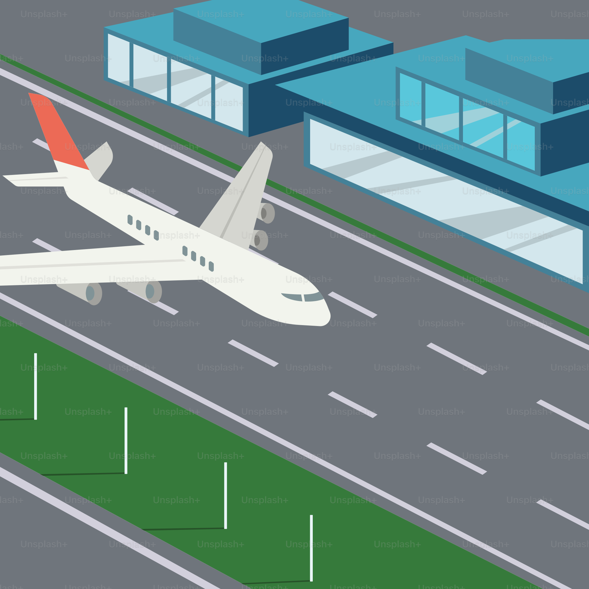 An airplane is taking off from an airport runway