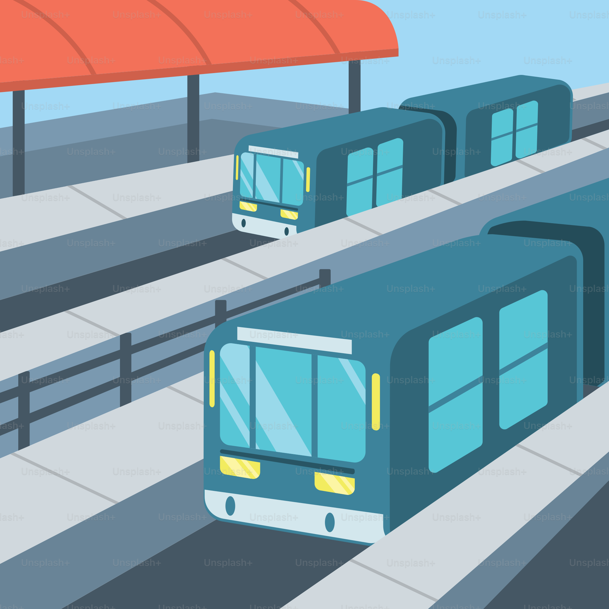 A train traveling down train tracks next to a red roof