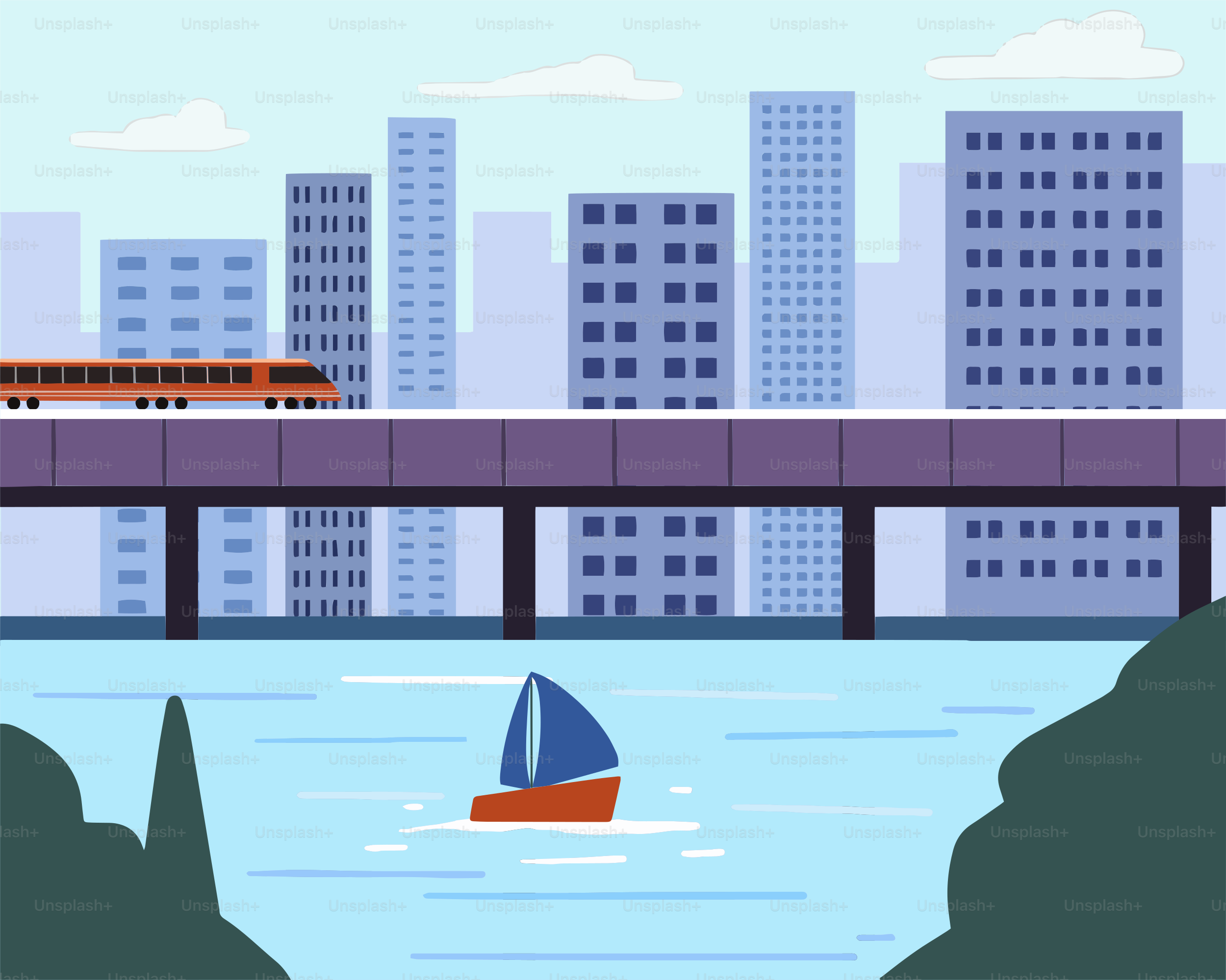 A train traveling over a bridge over a river