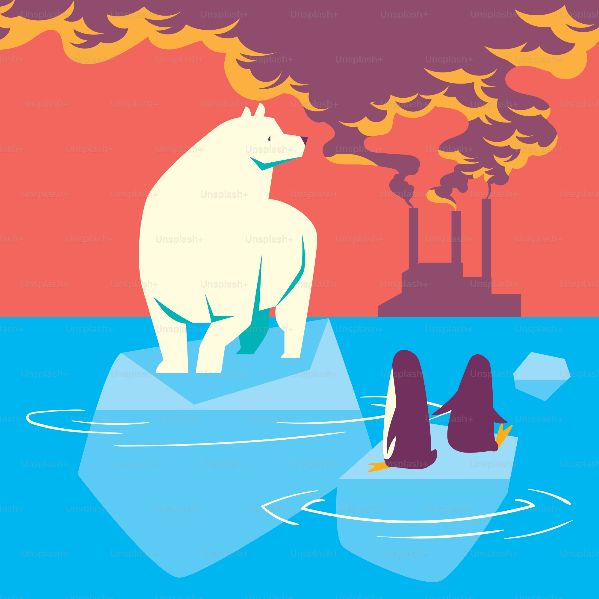 Ein Eisbär steht auf einem Eisberg im Wasser