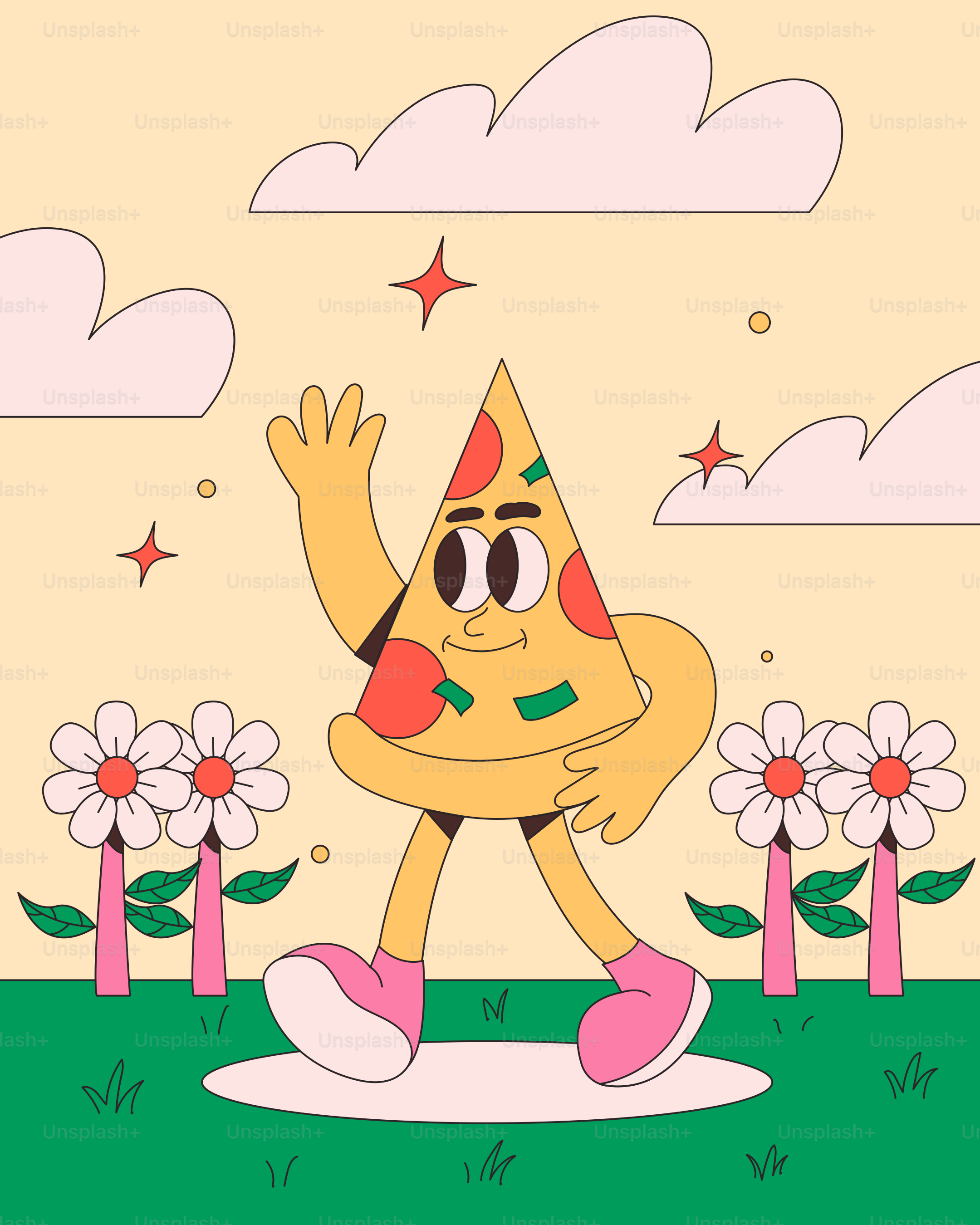 A cartoon picture of a person standing in a field