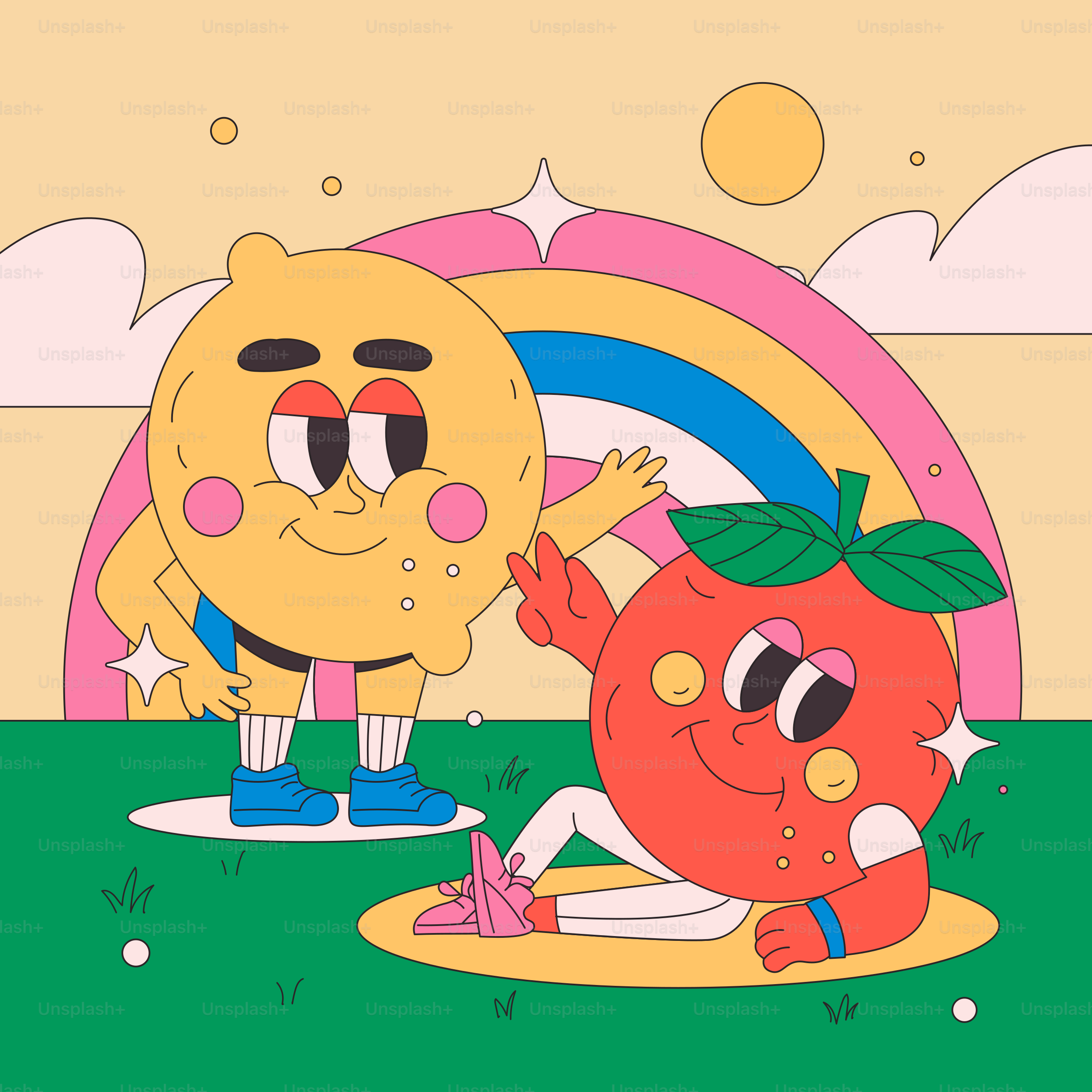 A couple of cartoon characters standing next to each other