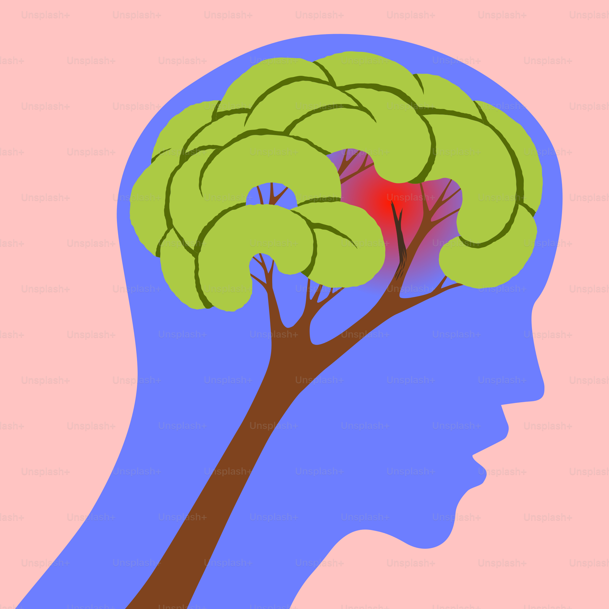 A person's head with a tree growing out of it